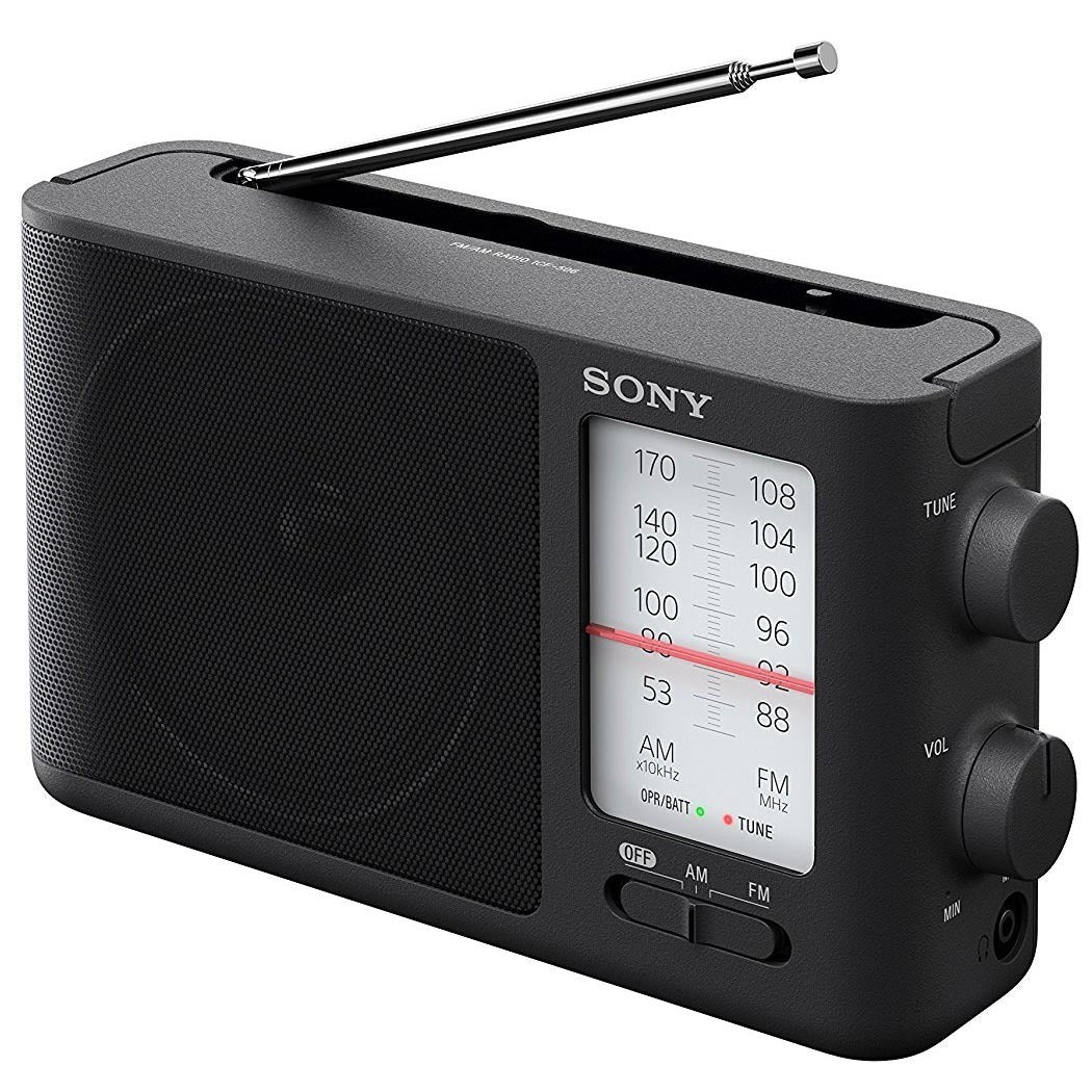 Sony ICF506 Portable Radio with Rechargeable AA Batteries and Charger Bundle