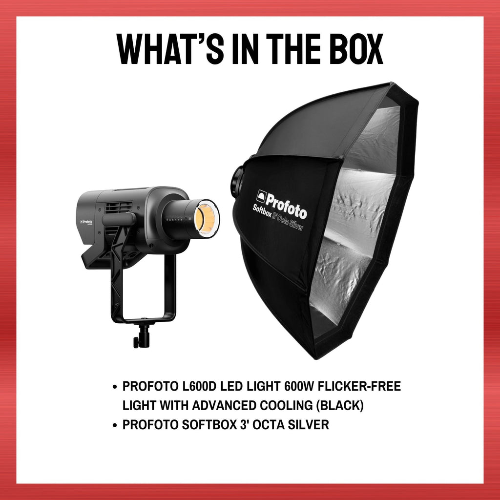 Profoto L600D LED Light 600W Flicker-Free Light with Softbox 3 ft. Octa Silver