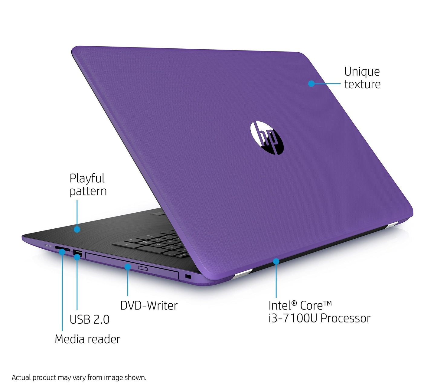 HP 15-bs008cy 15.6" HD Touch Laptop, Intel Core i3-7100U, 2TB HDD, Amethyst Purple (Refurbished)