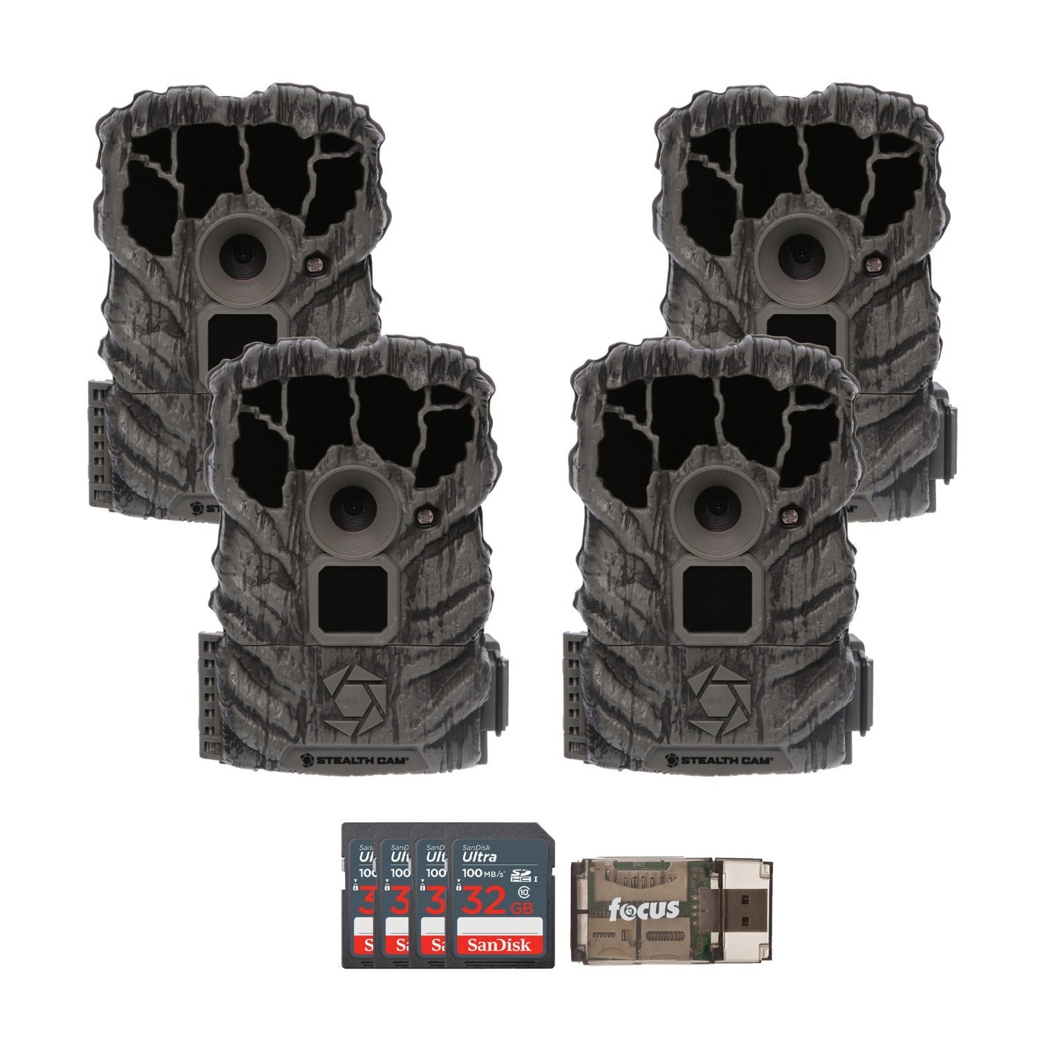 Stealth Cam Browtine 14MP Trail Camera (4-Pack) with 32GB Cards and Card Reader