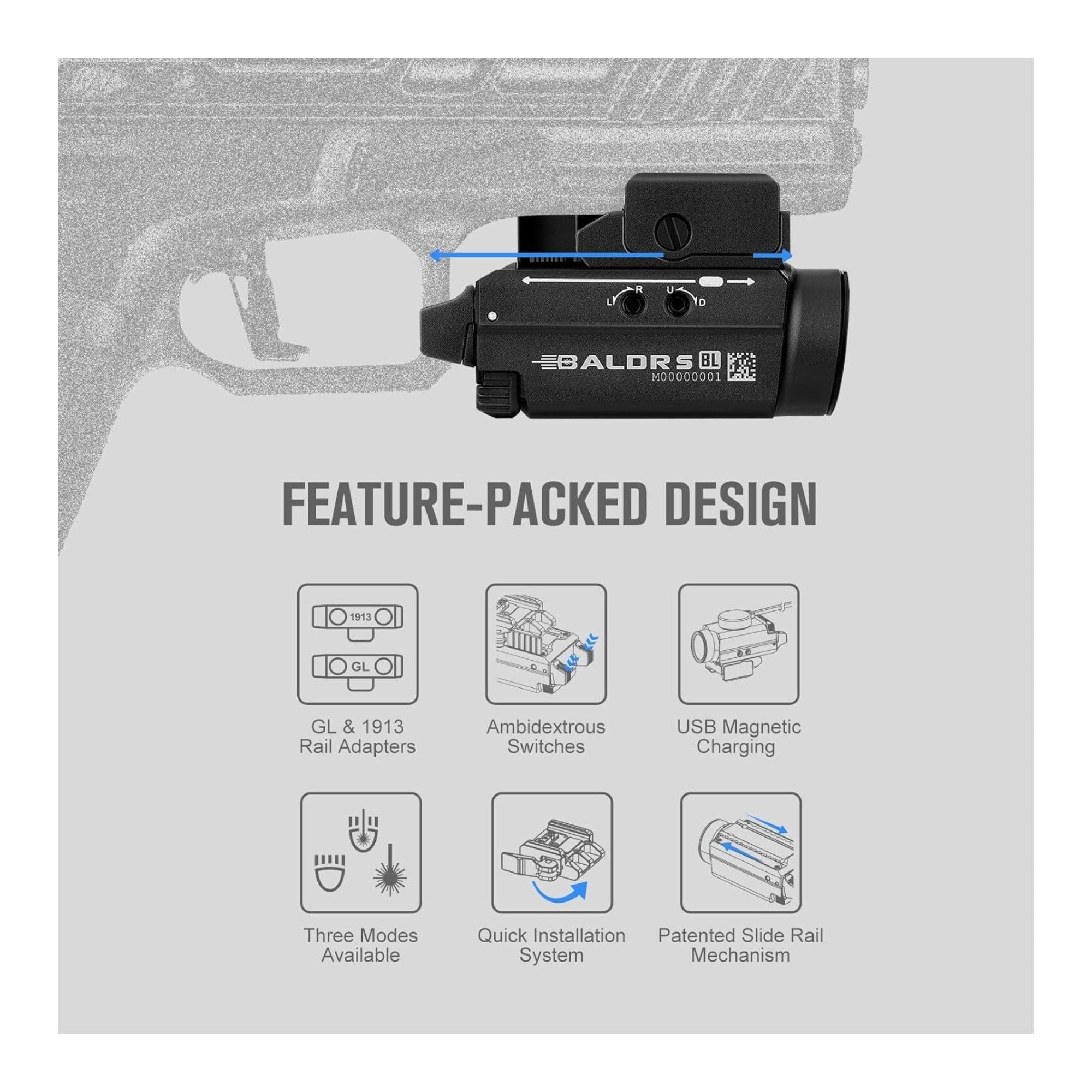 OLIGHT Baldr S Blue Beam 800 Lumens Magnetic USB Rechargeable Flashlight (Black)