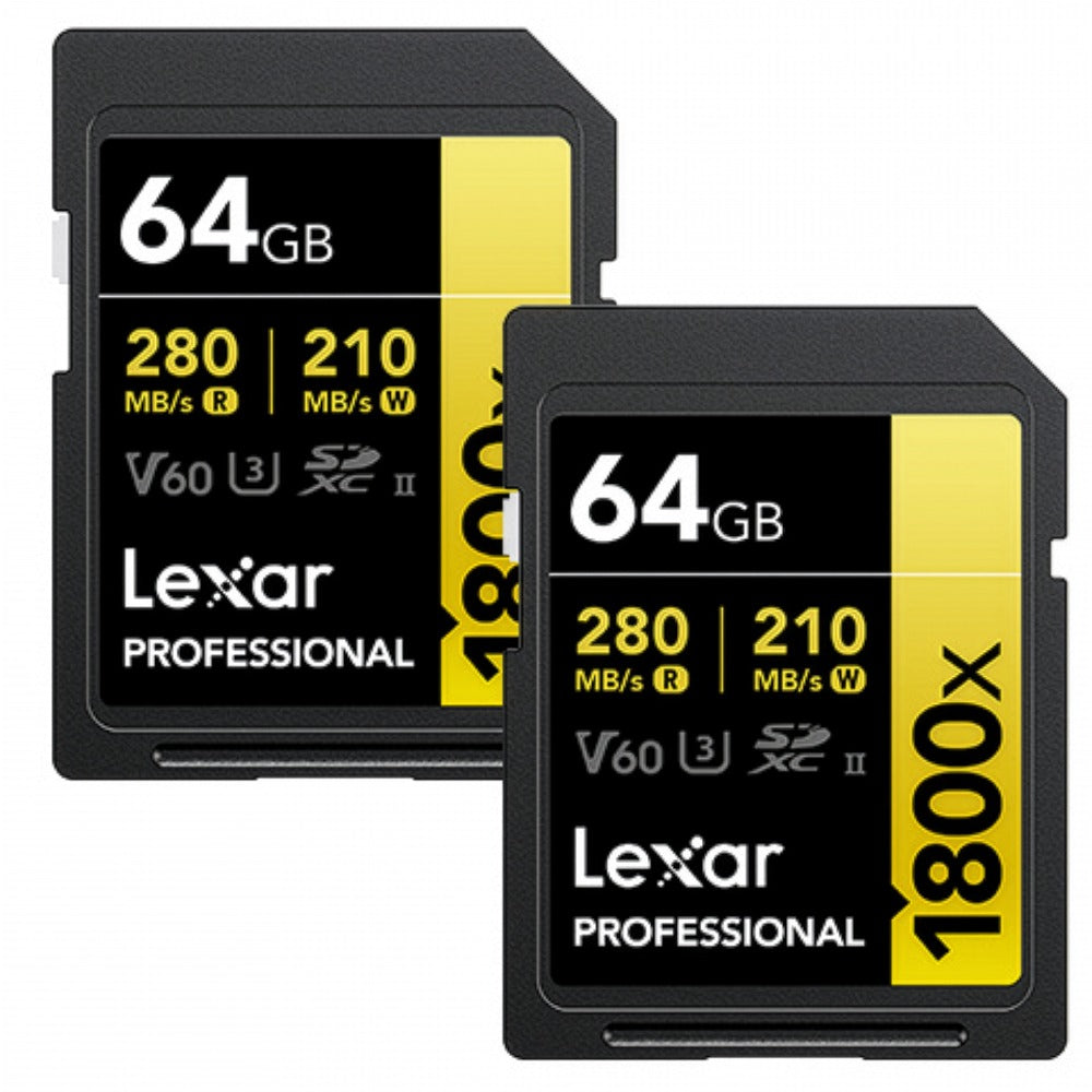 Lexar Professional 1800x SDXC UHS-II Card Gold Series, 280 MB/s Read, 210 MB/s Write (64GB, 2-Pack)