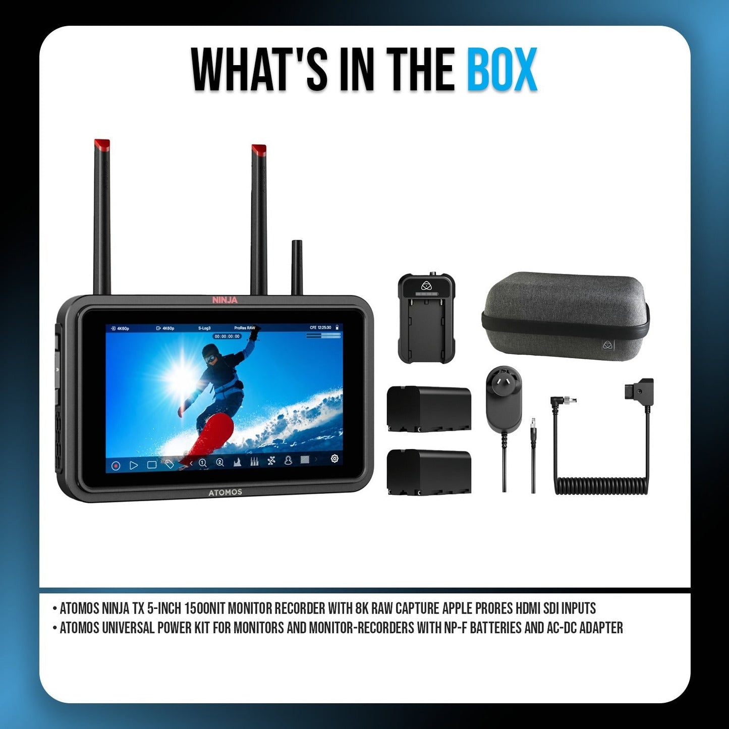 Atomos Ninja TX 5-inch 1500nit Monitor Recorder and Atomos Universal Power Kit