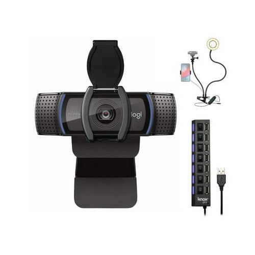Logitech C920S Pro HD Webcam Bundle with USB Hub and Ring Light Bundle