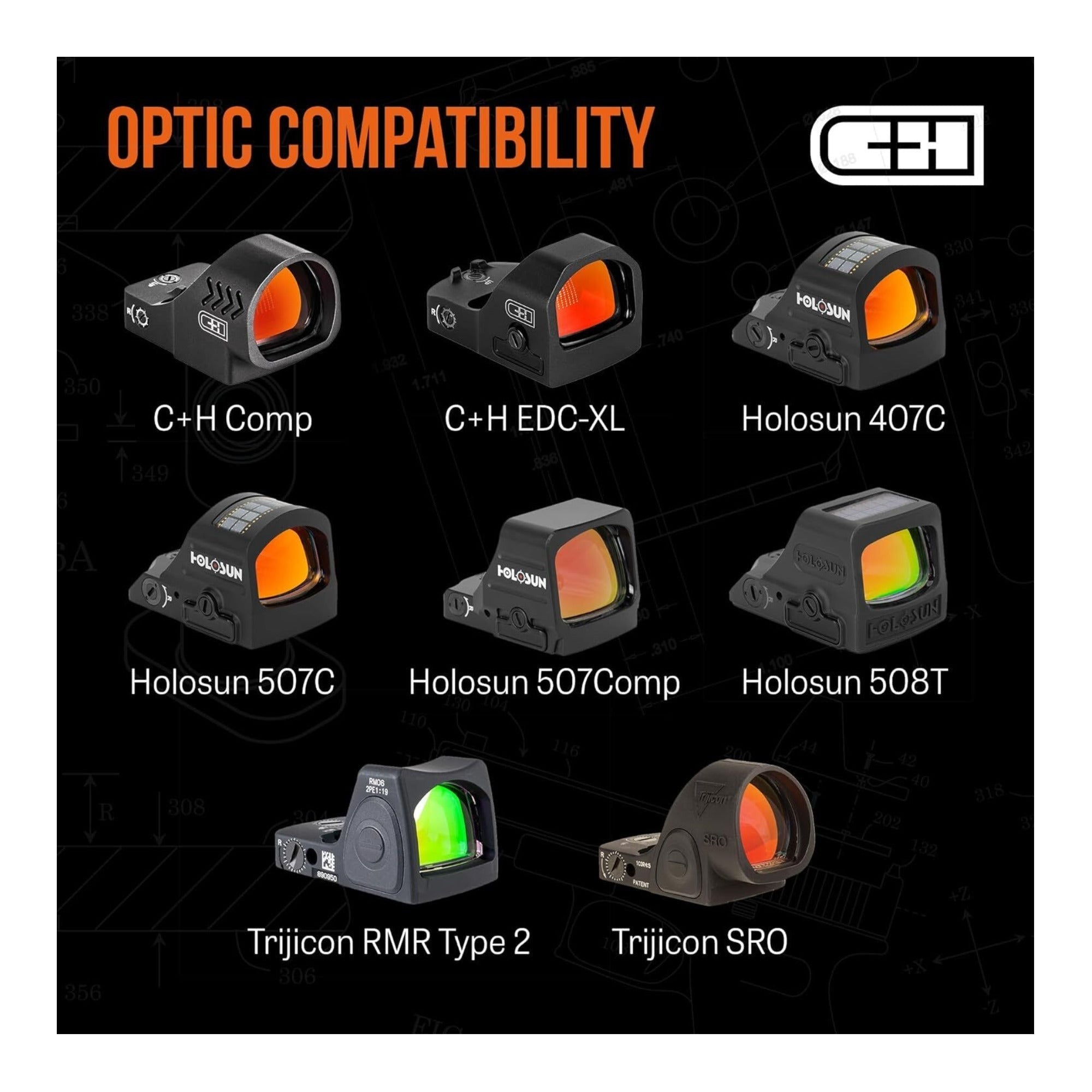 C+H Optics MOS Adapter Plate for G17 G19 MOS, Trijicon RMR/SRO, Holosun