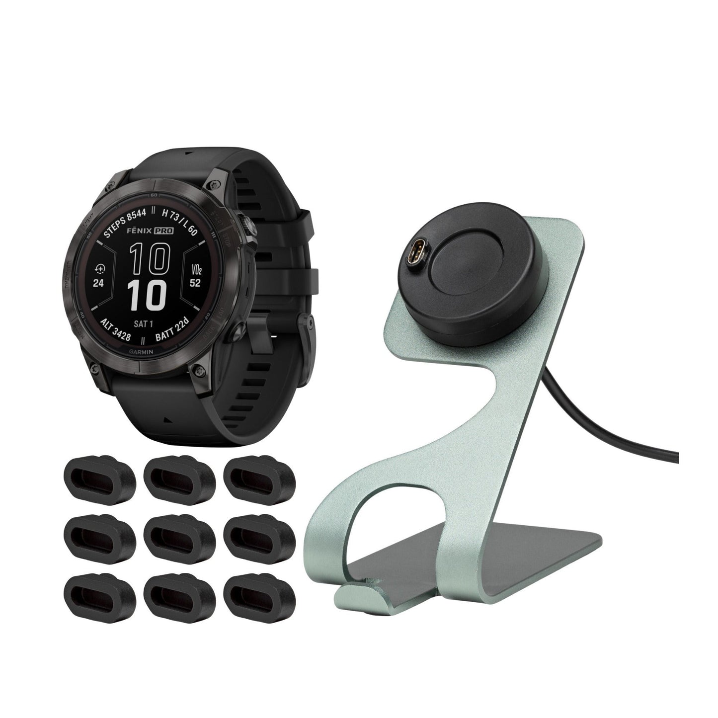 Garmin fenix 7 Pro Sapphire Solar GPS Smartwatch (Carbon Gray) with Charging Stand and Port Plugs