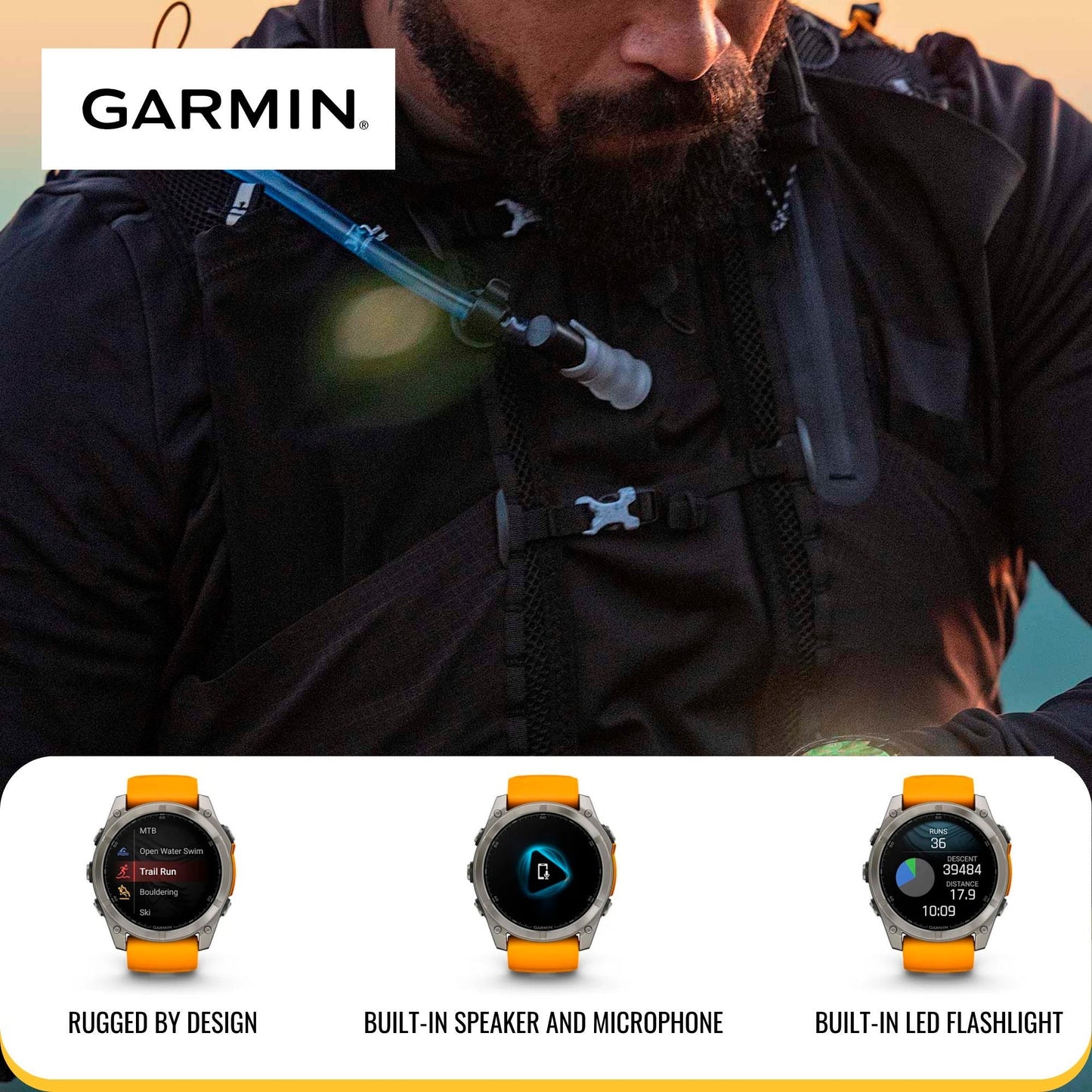 Garmin Fenix 8 Sapphire 47mm GPS Smartwatch (Spark Orange and Graphite) with Hard Case Bundle