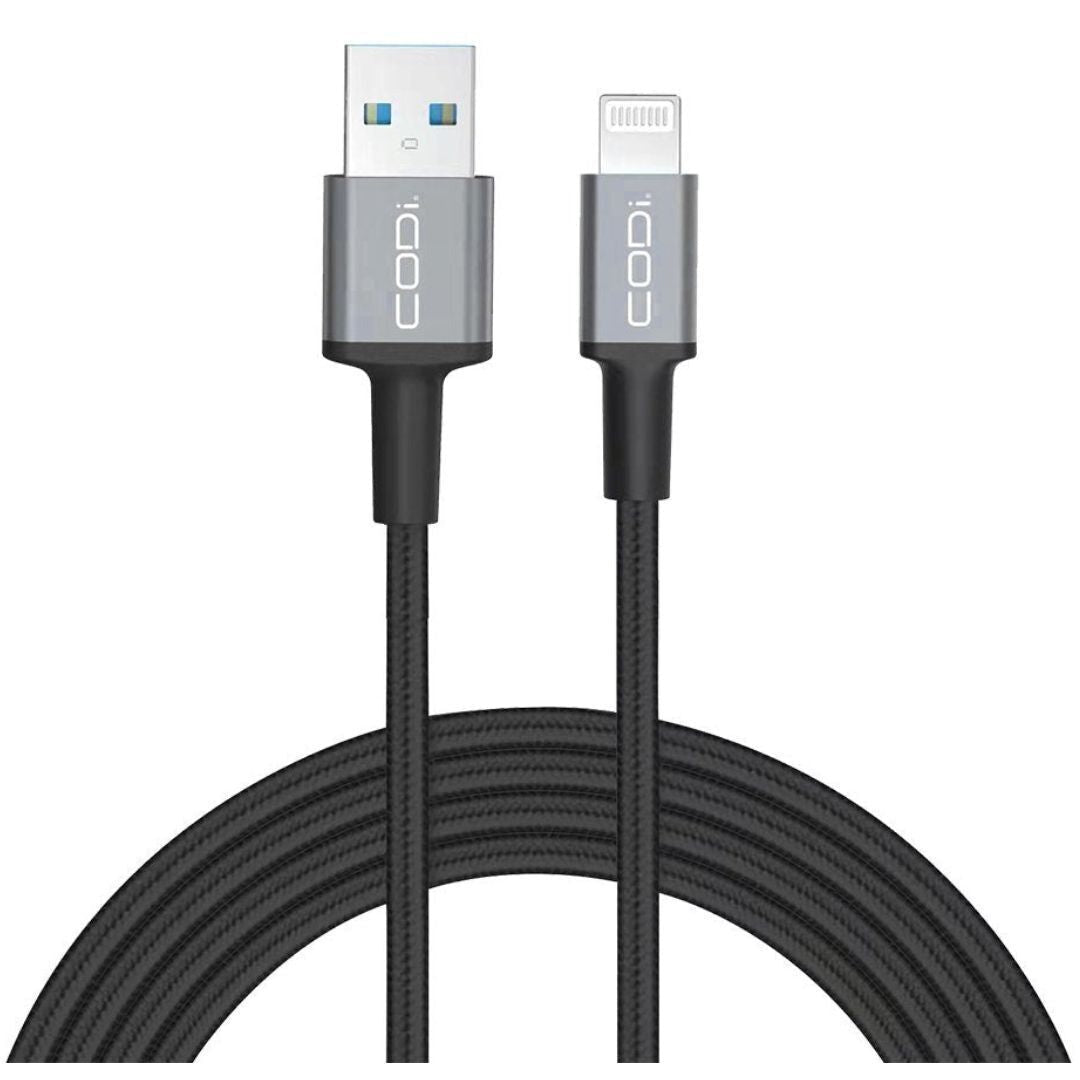 CODi 6-Feet Braided Nylon USB-A to MFI Lightning Charge and Sync Cable (Black)