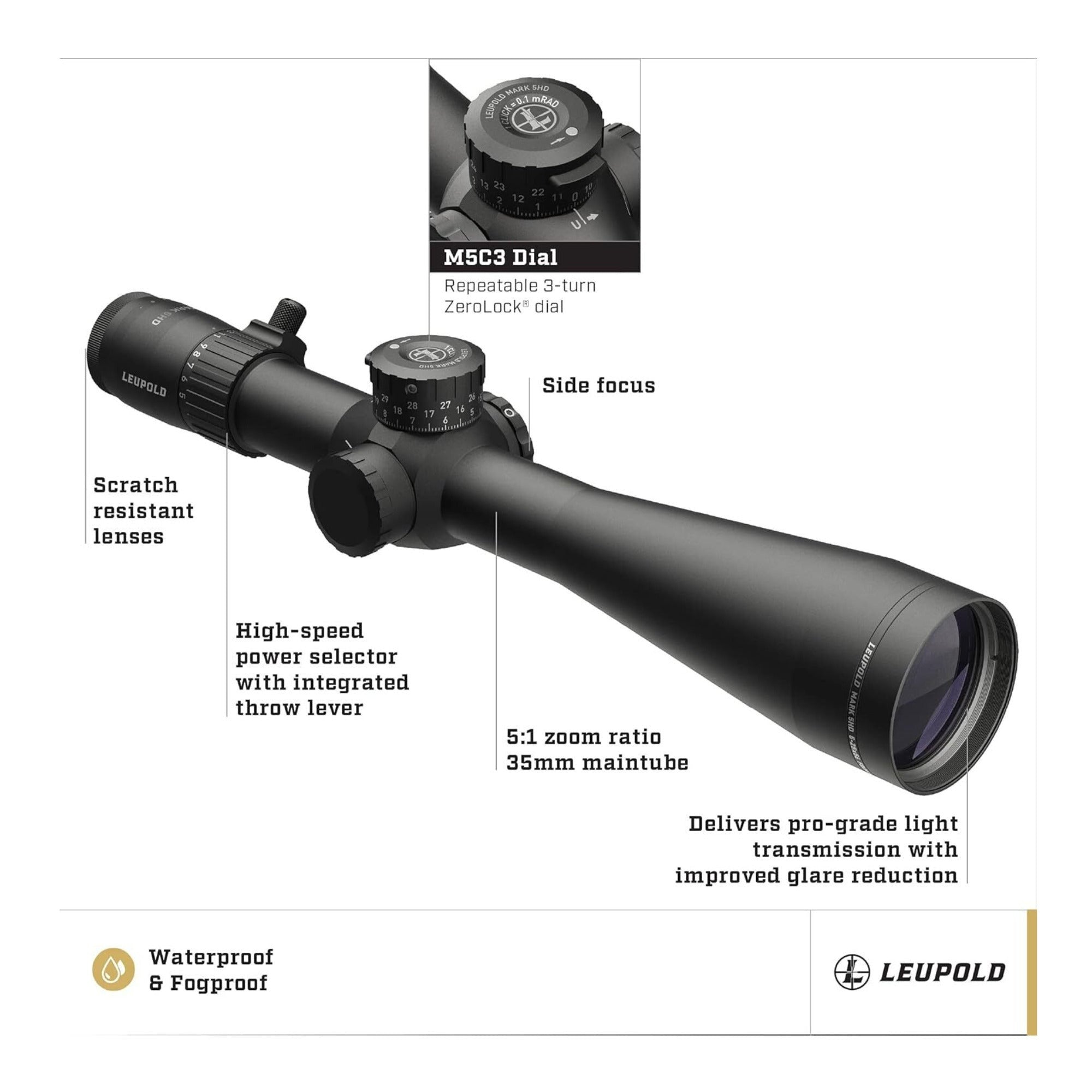 Leupold Mark 5HD 5-25x56mm Side Focus Riflescope (Matte Black)