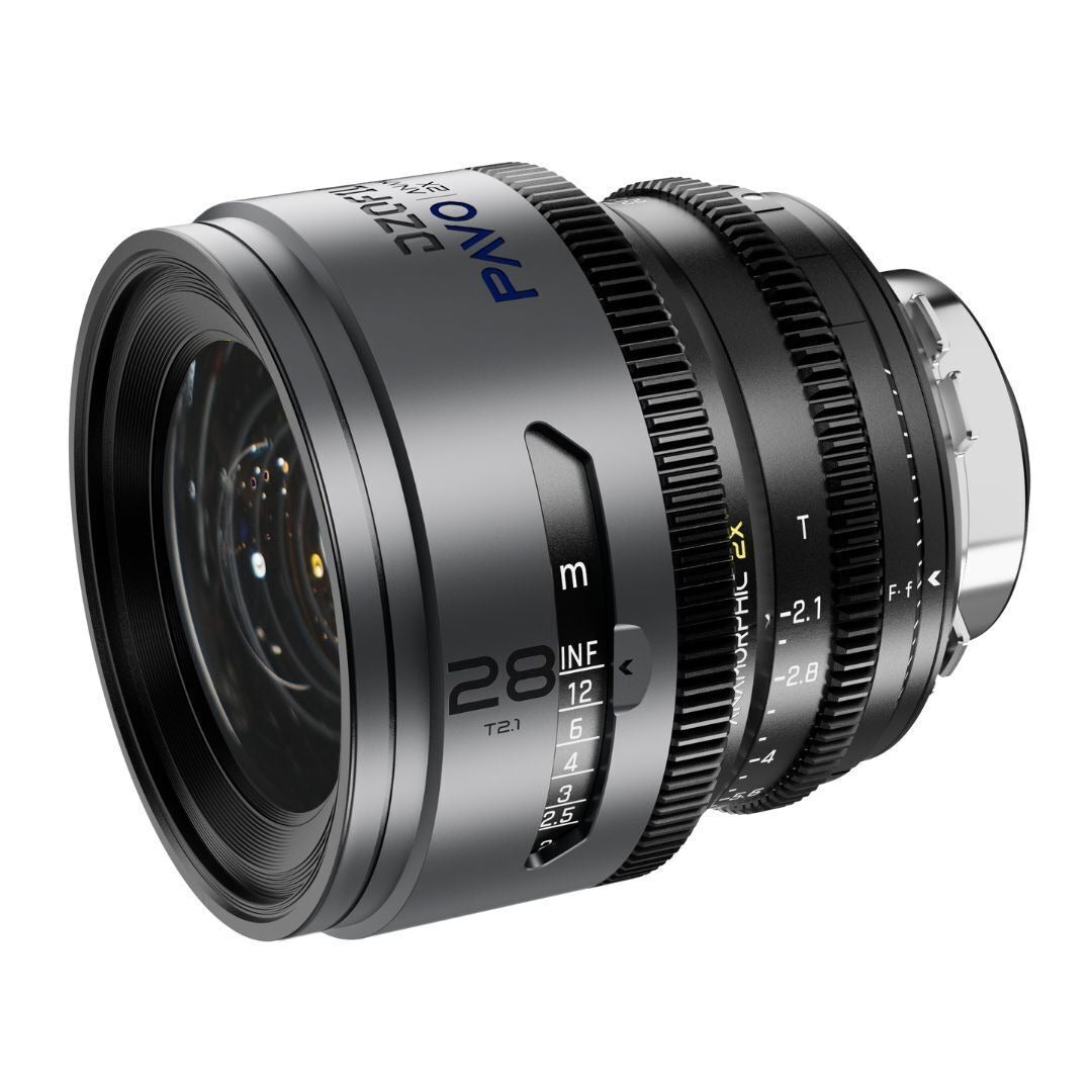 DZOFilm PAVO 28mm Anamorphic 2x T2.1 Blue Coating PL or EF Mount Lens (Space Gray and Black)