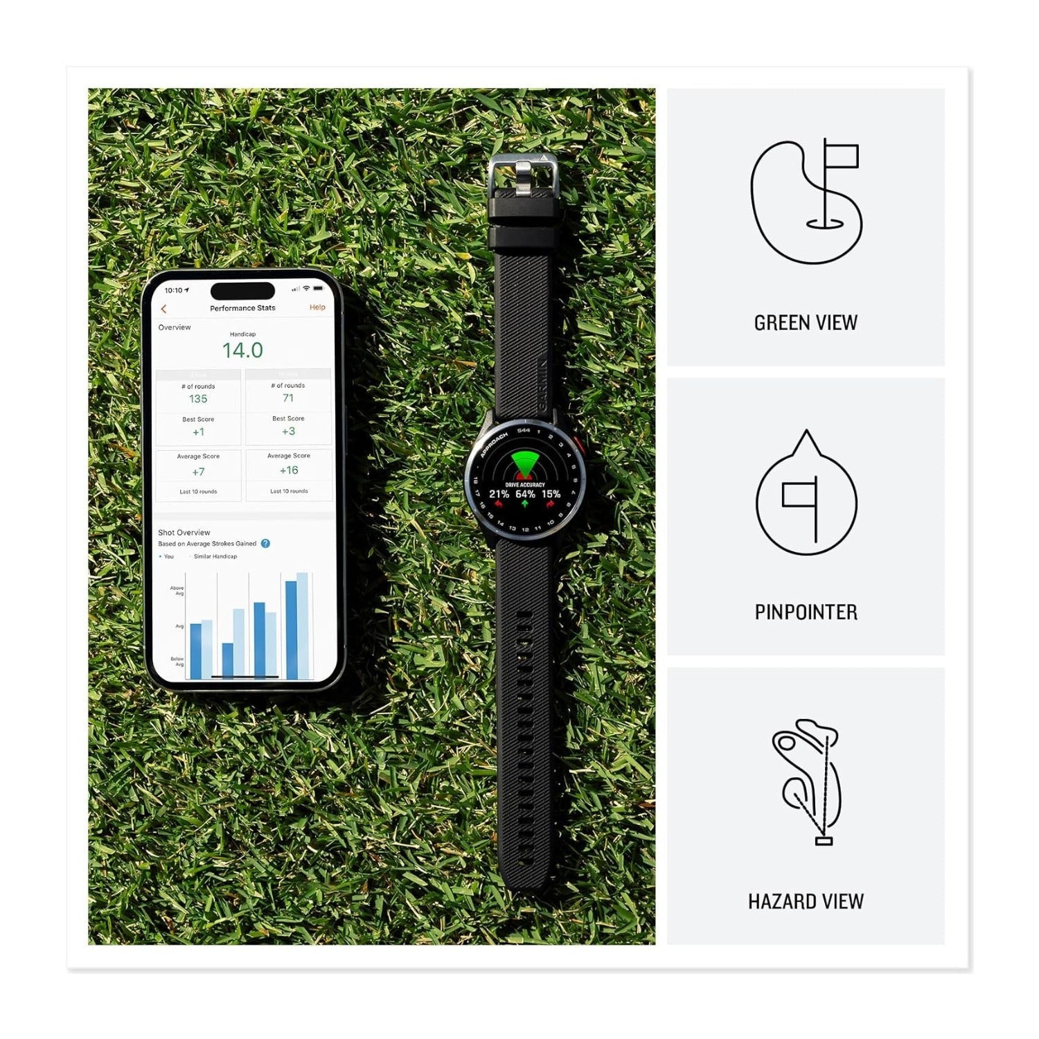 Garmin Approach S44 GPS Golf Smartwatch (Silver Bezel/Black Band) Bundle with T710 Earbuds