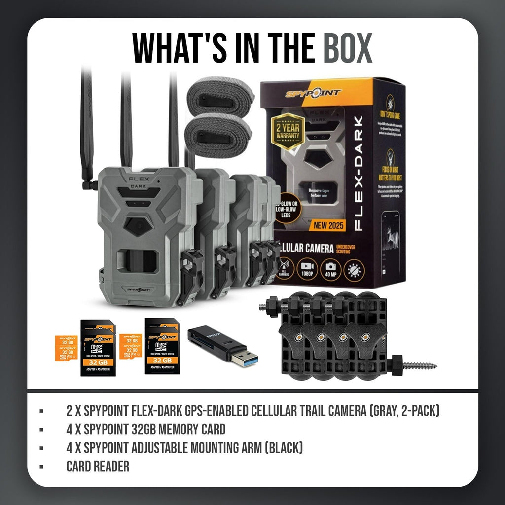 Spypoint Flex Dark GPS Cellular Trail Camera (4-Pack) Bundle