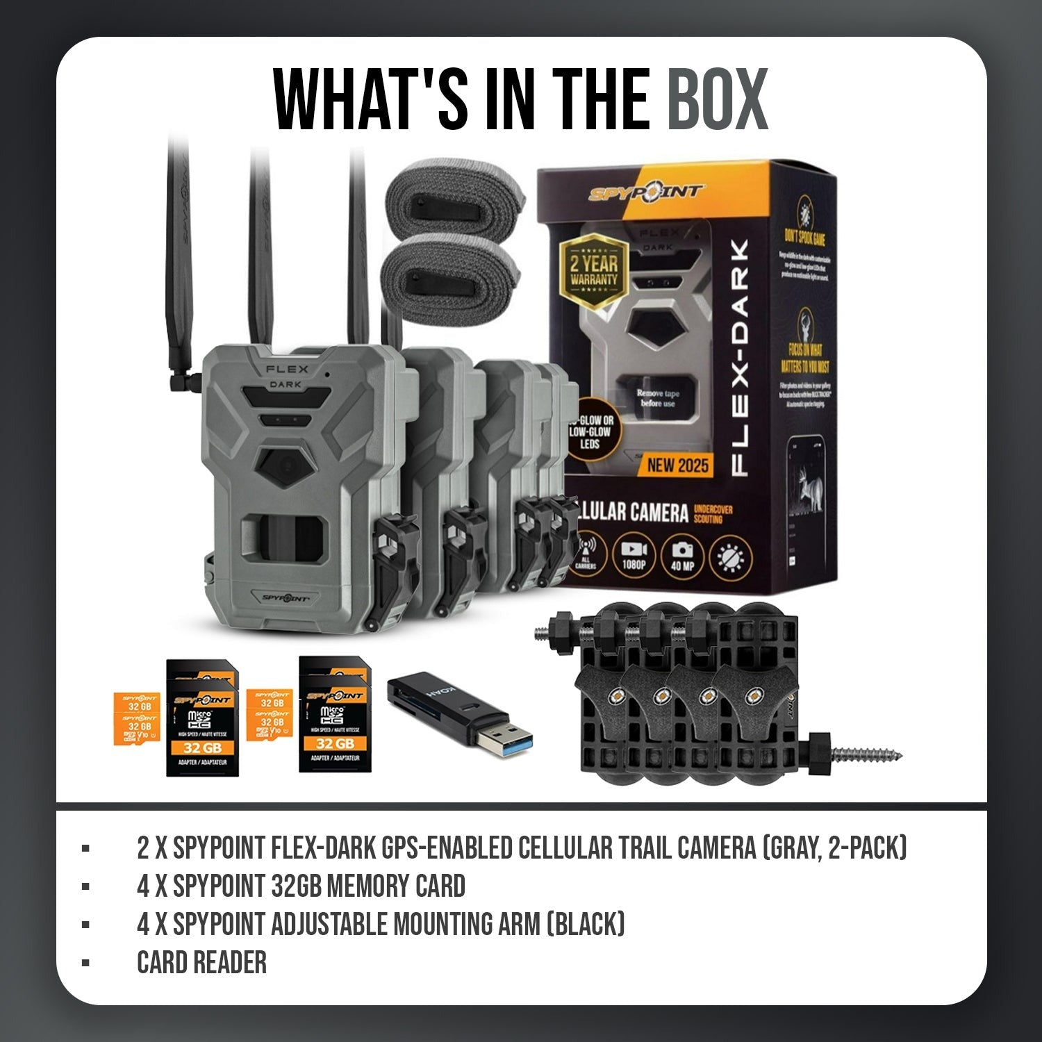 Spypoint Flex Dark GPS Cellular Trail Camera (4-Pack) Bundle
