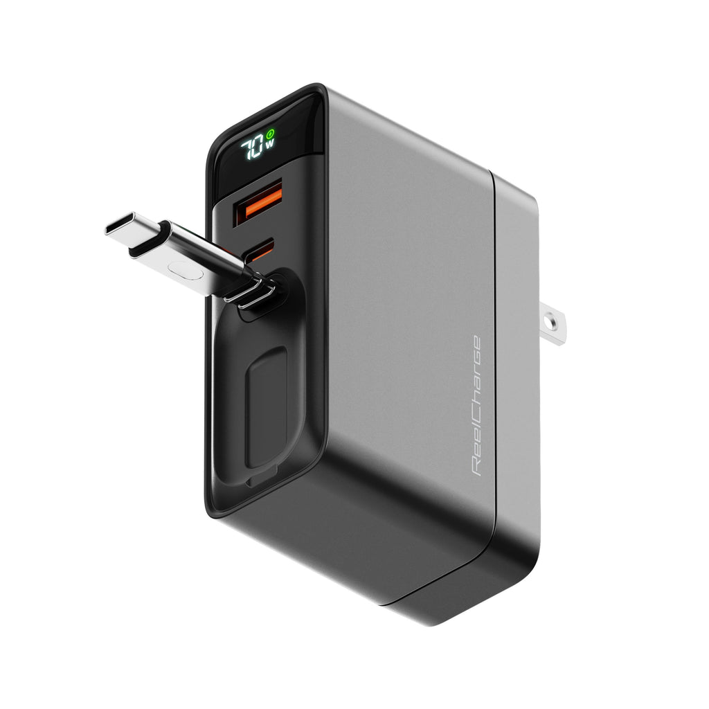 ReelCharge 70W Wall Charger with Retractable USB-C (Black)
