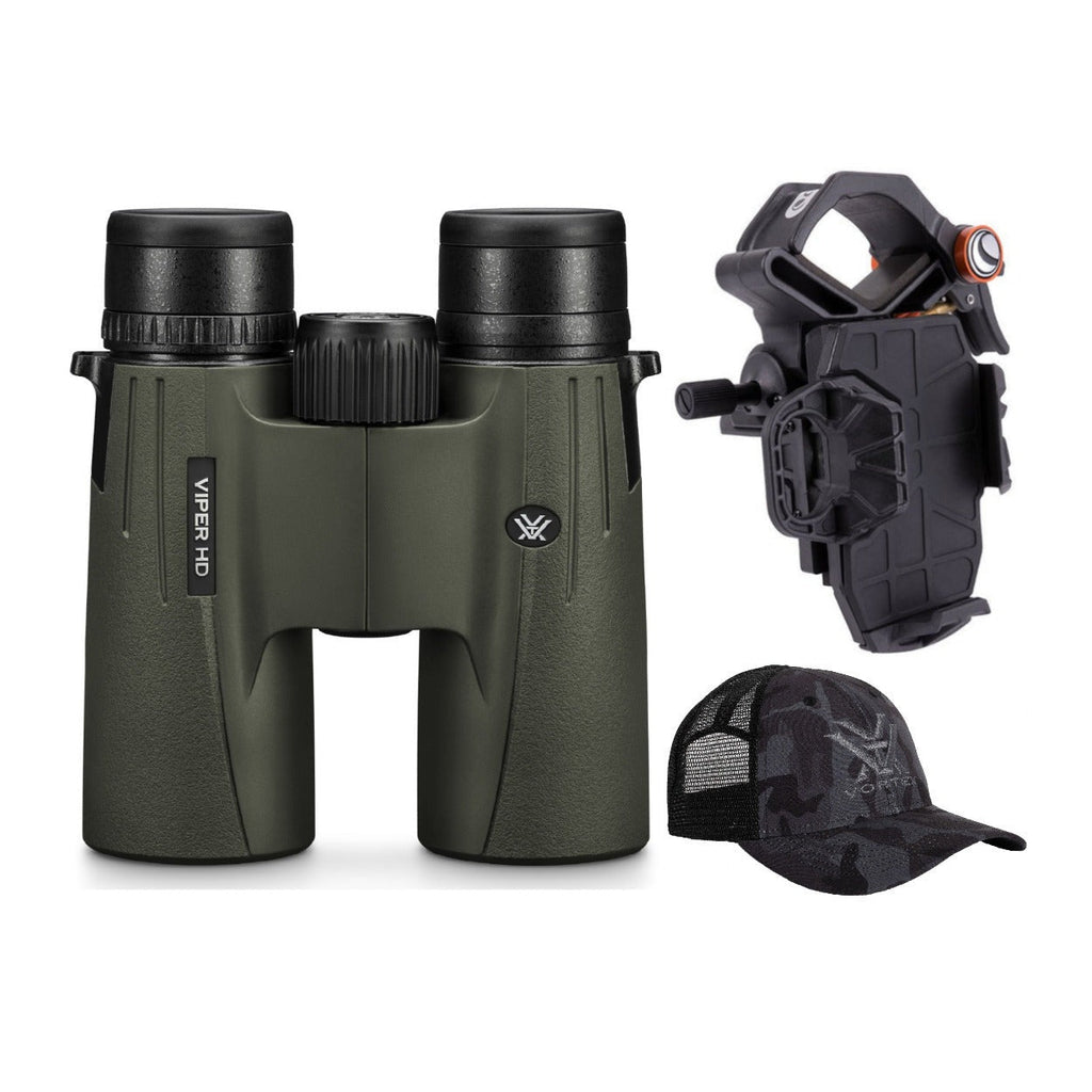 Vortex 10x50 Viper HD Roof Prism Binoculars with 3-Axis Smartphone Adapter Bundle