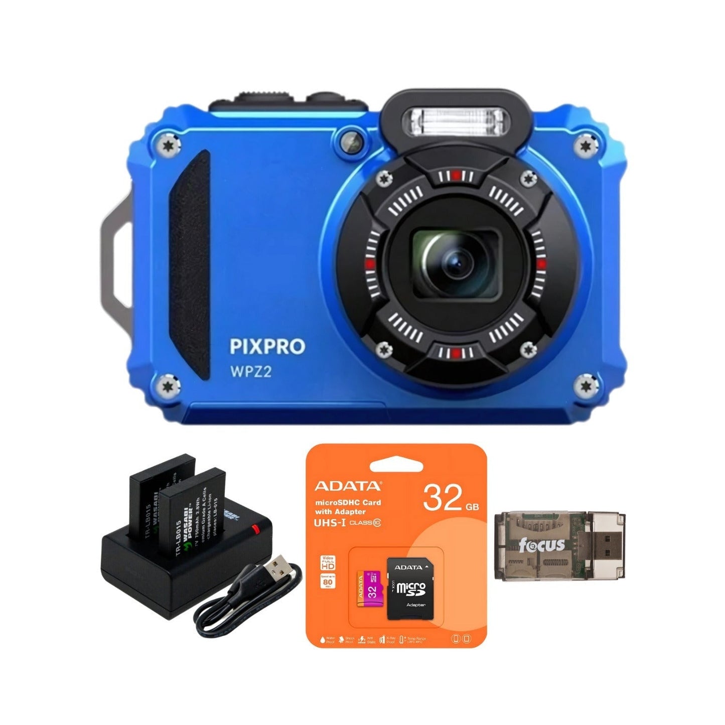 Kodak PIXPRO WPZ2 Waterproof 16MP Digital Camera (Blue) Bundle