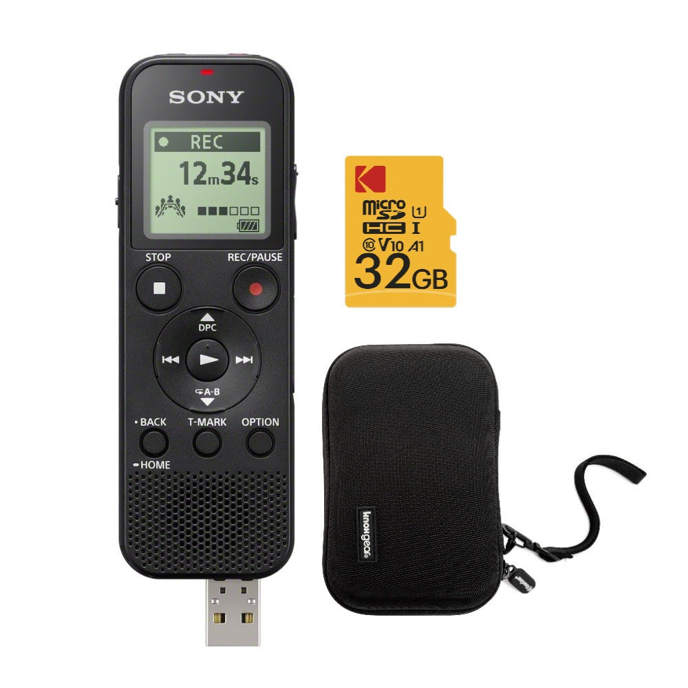 Sony ICD-PX370 Mono Digital Voice Recorder with Built-In USB and Case Bundle