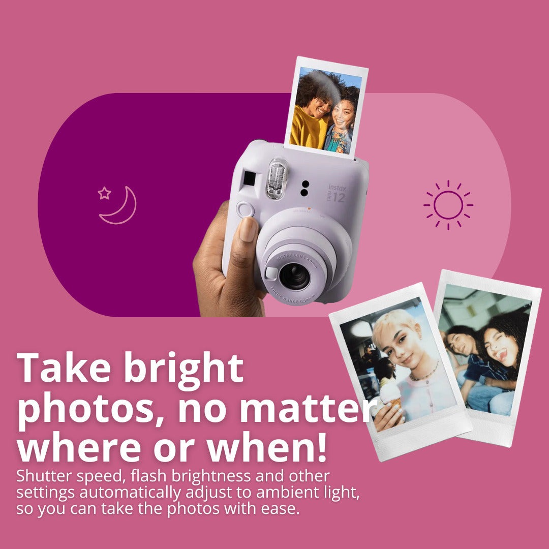 Fujifilm Instax Mini 12 with 60mm Lens (Lilac Purple) Bundle with Twin Film Pack