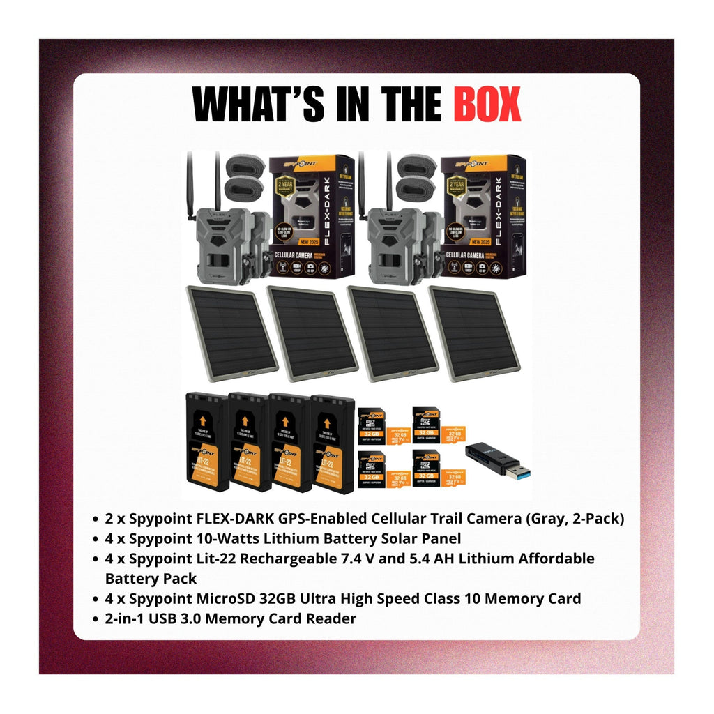Spypoint FLEX-DARK GPS-Enabled Cellular Trail Camera with Solar Panel and Accs