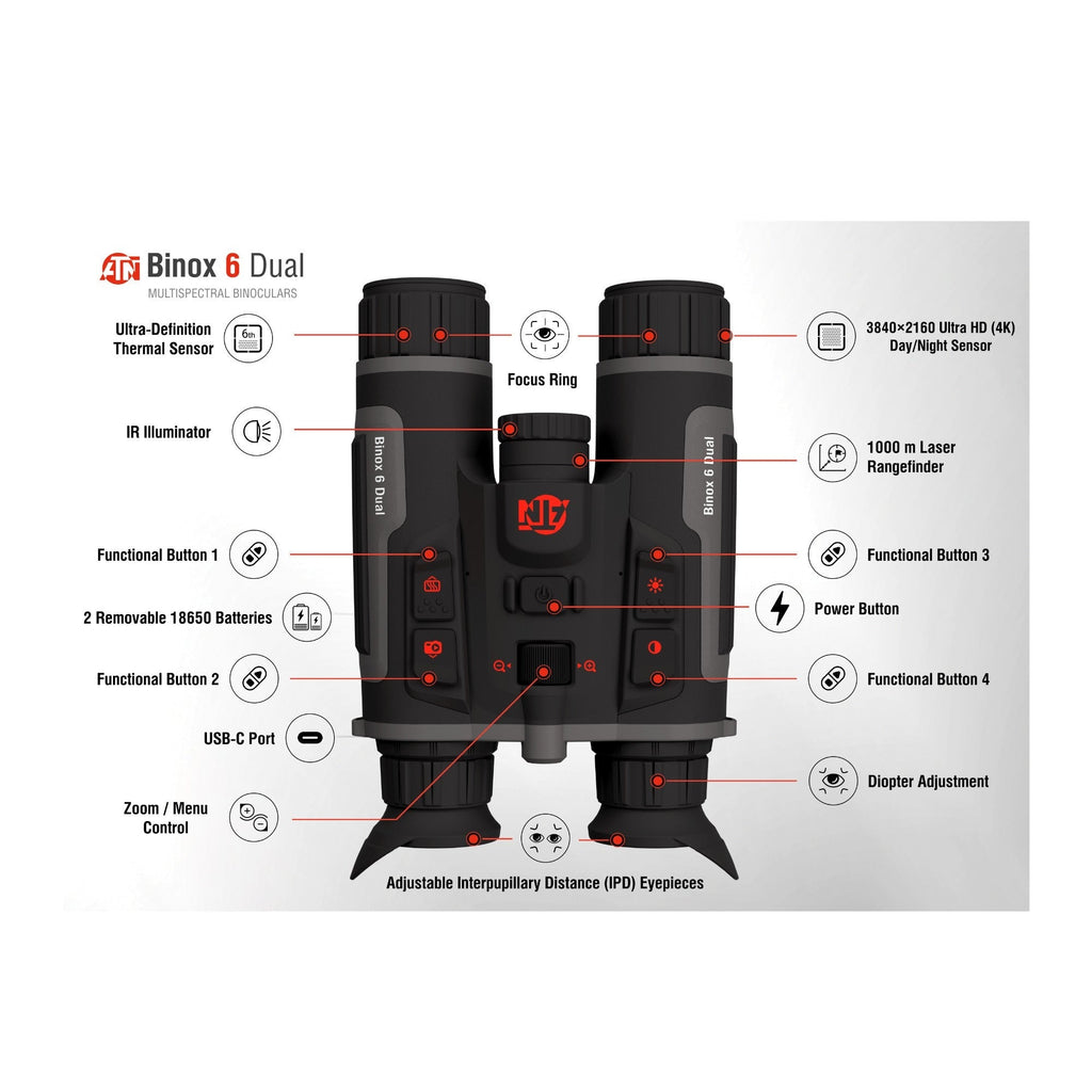 ATN Binox 6 Dual Multispectral Binoculars with Thermal 256192 Sensor