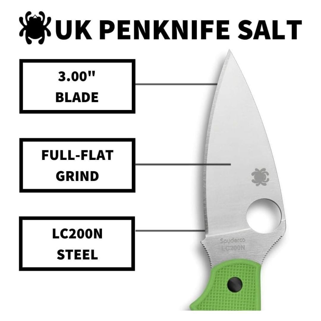 Spyderco 6.91-Inch UK Penknife Salt Pocket Knife with PlainEdge Blade (Green)