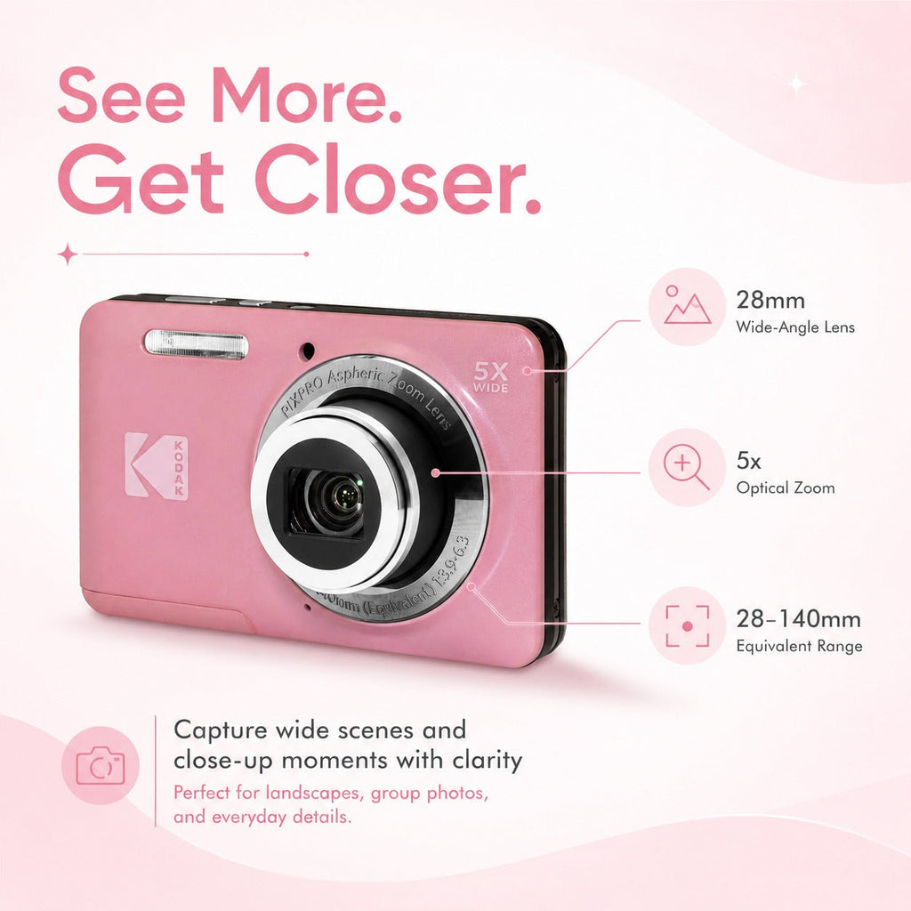 Kodak PixPro Friendly Zoom FZ55 16MP FHD Digital Camera (Pastel Pink) Bundle