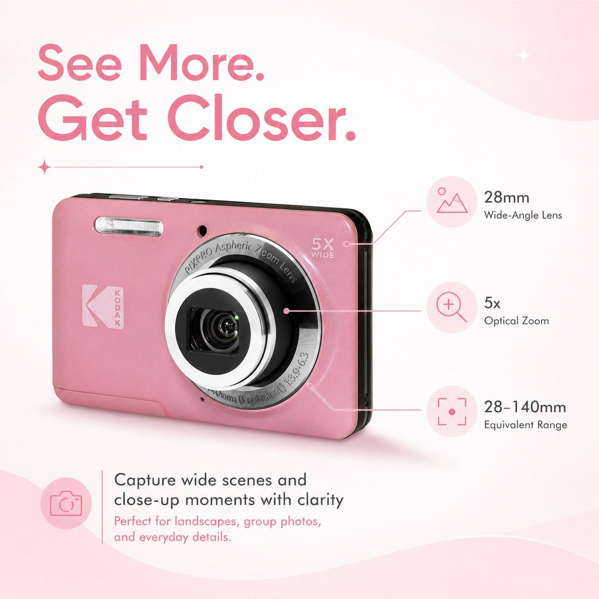 Kodak PixPro Friendly Zoom FZ55 16MP FHD Digital Camera (Pastel Pink) Bundle