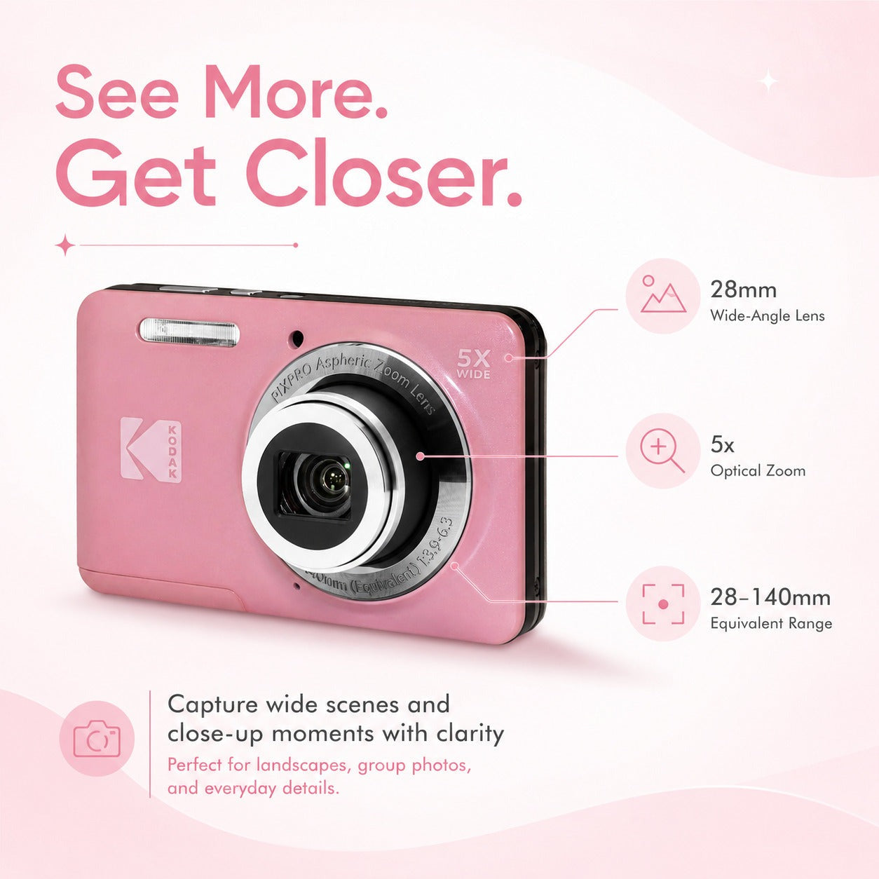 Kodak PixPro Friendly Zoom FZ55 16MP FHD Digital Camera (Pastel Pink) Bundle