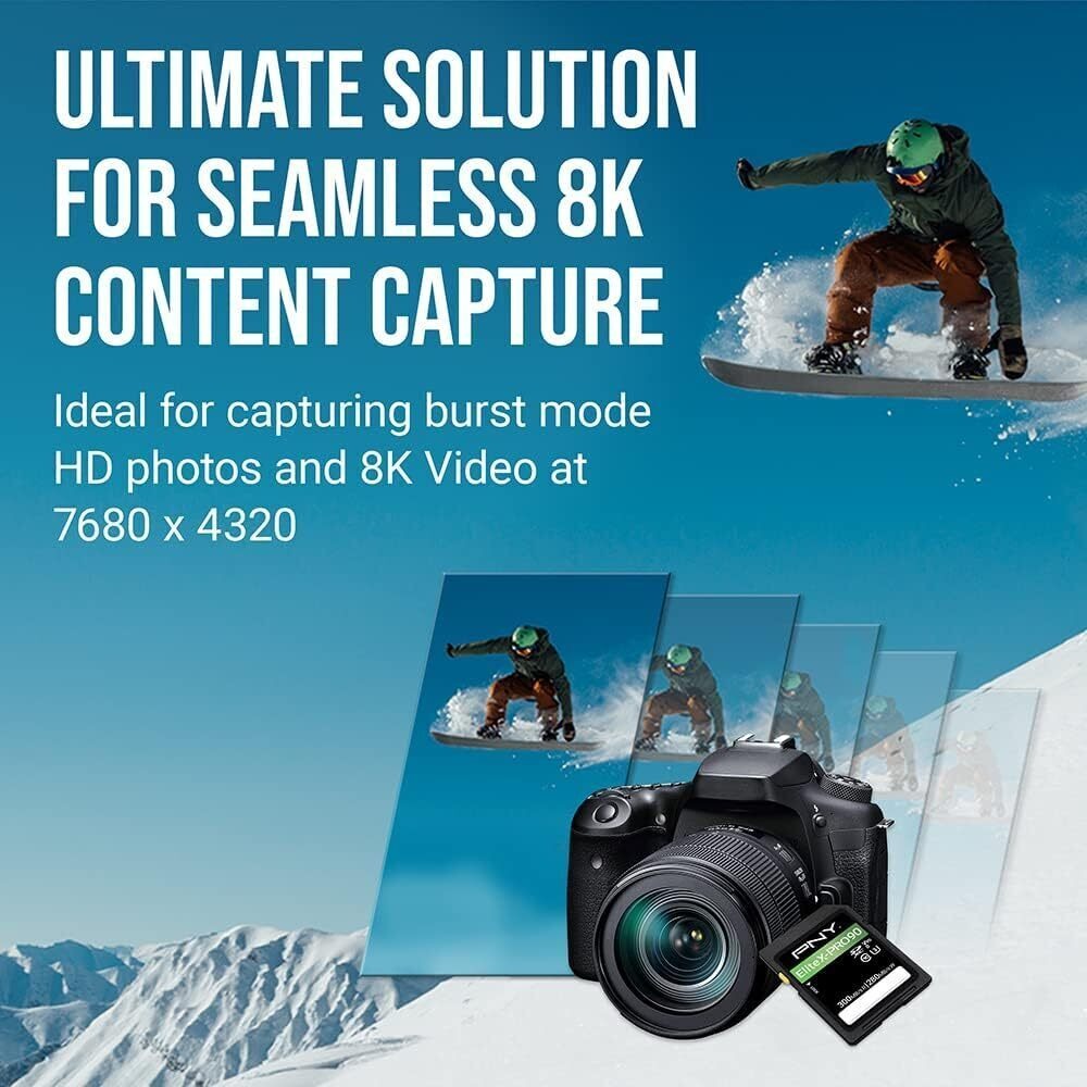 PNY EliteX-Pro 90 Class 10 U3, UHS-II SD Flash 256GB Memory Card for 8K Videography