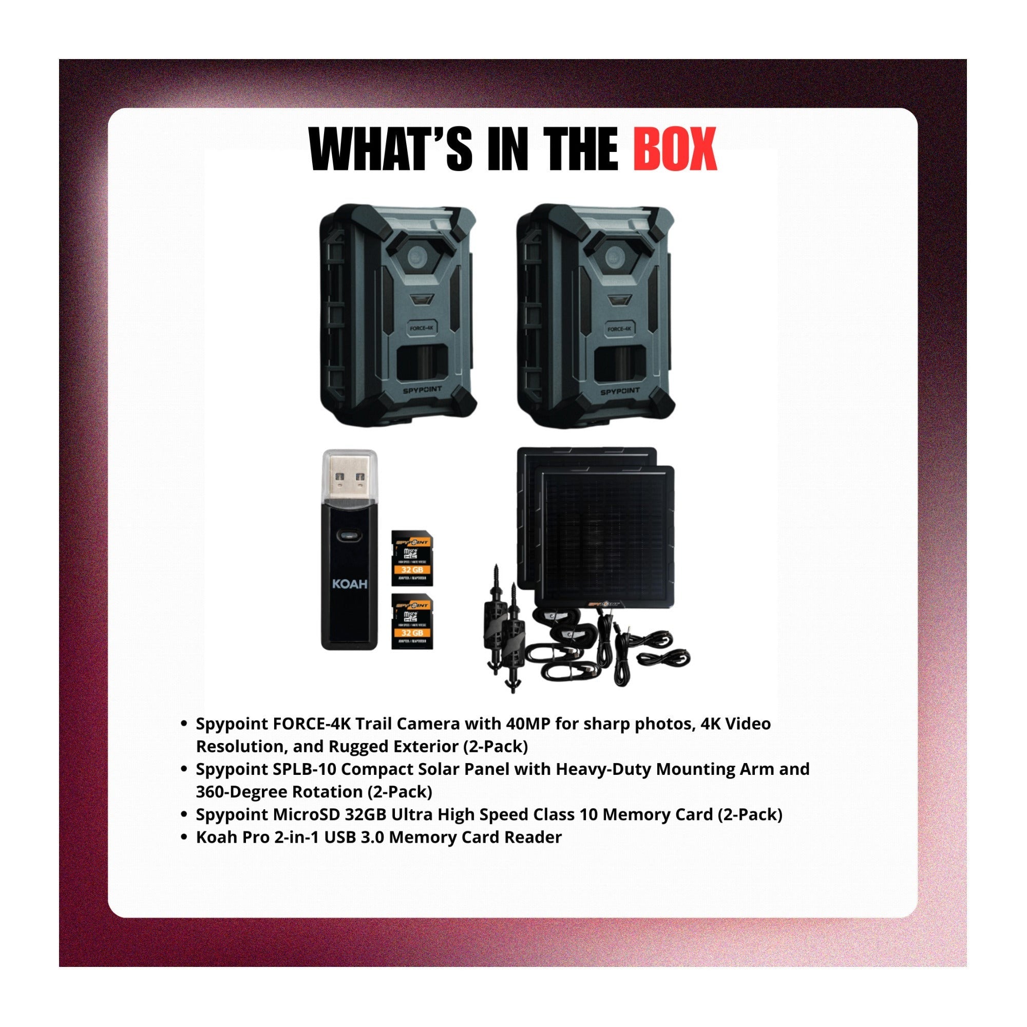 Spypoint FORCE-4K Trail Camera with 40MP, 4K Resolution and Accessories Bundle