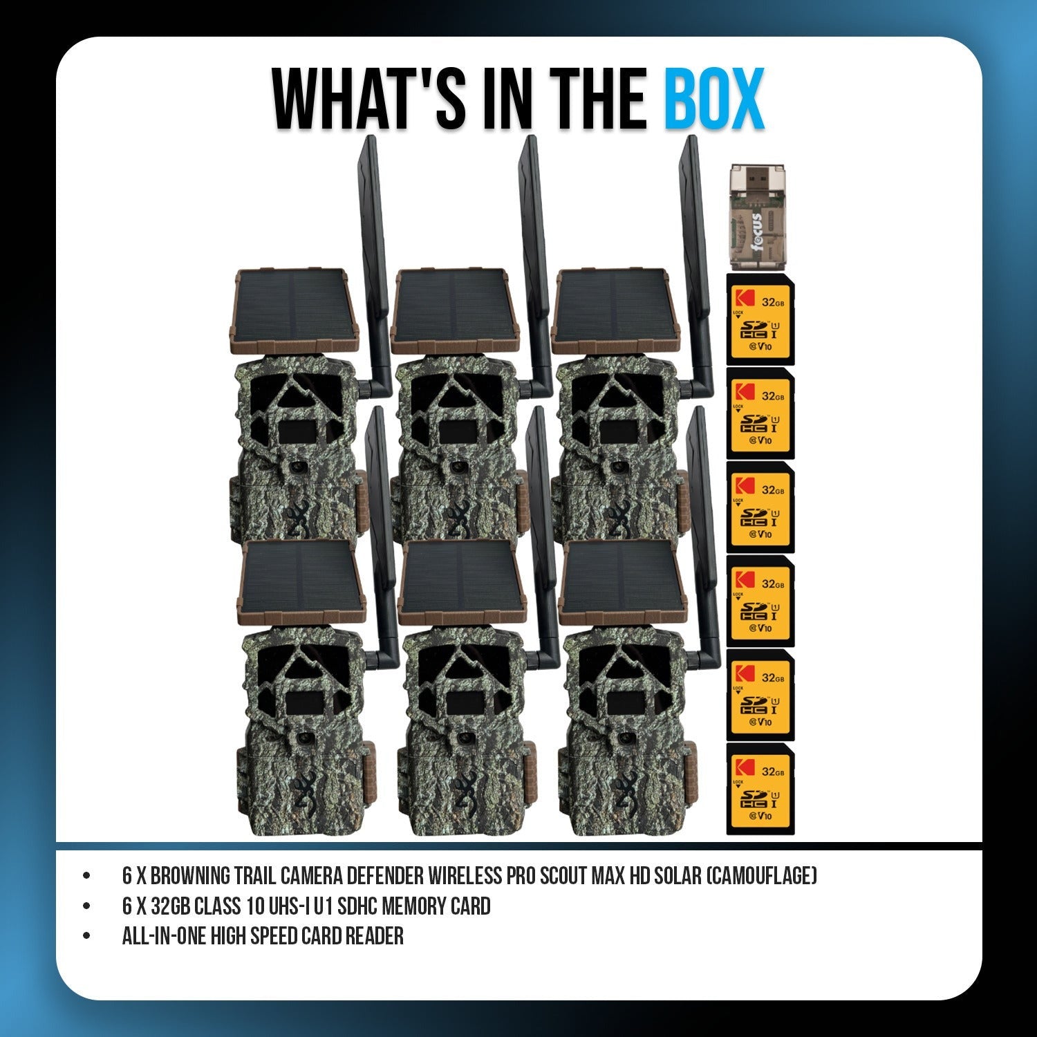 Browning Trail Camera Defender Wireless Pro Scout Max HD Solar (6-Pack) Bundle