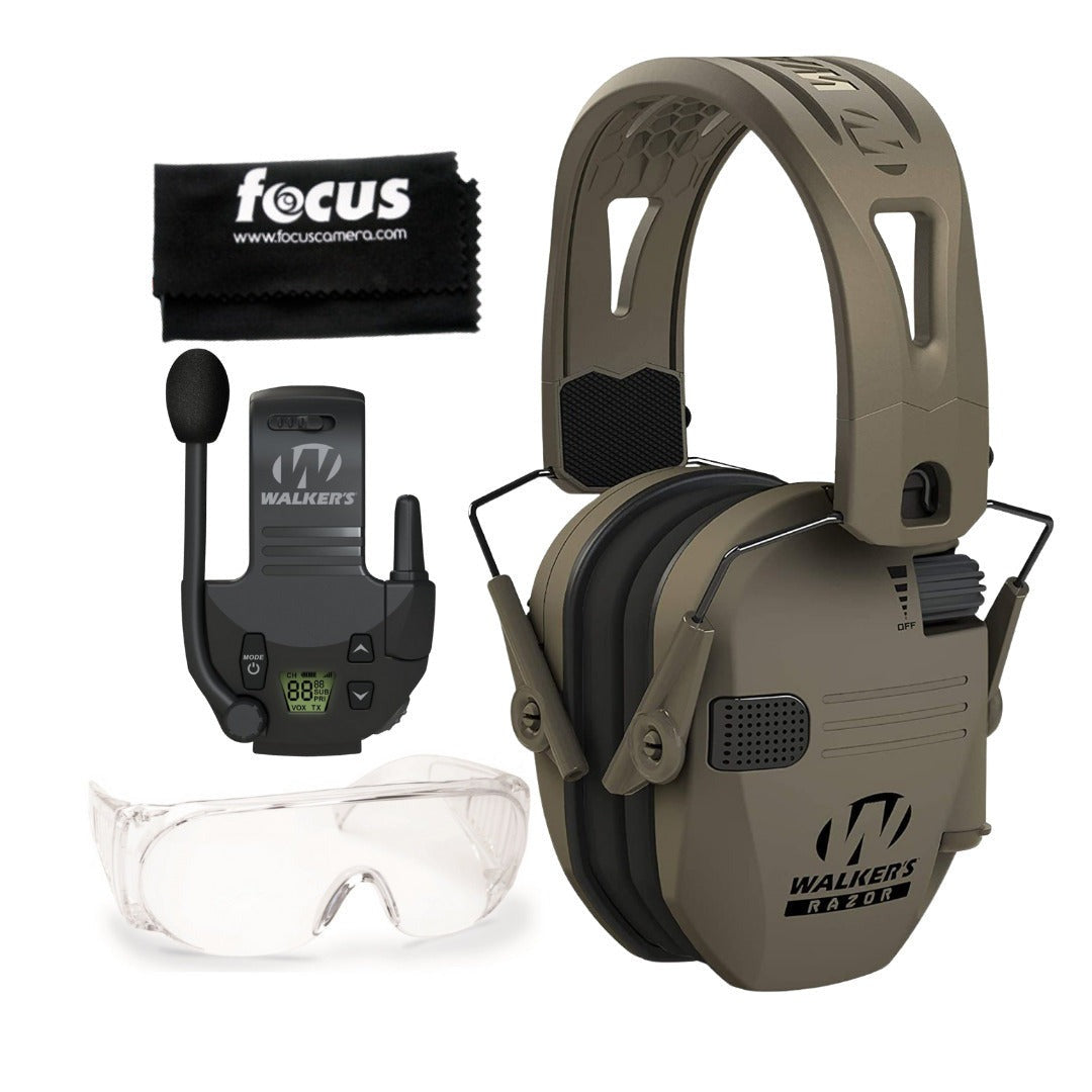 Walkers Razor Digital Ear Muffs (Flat Dark Earth) with Walkie Talkie Bundle