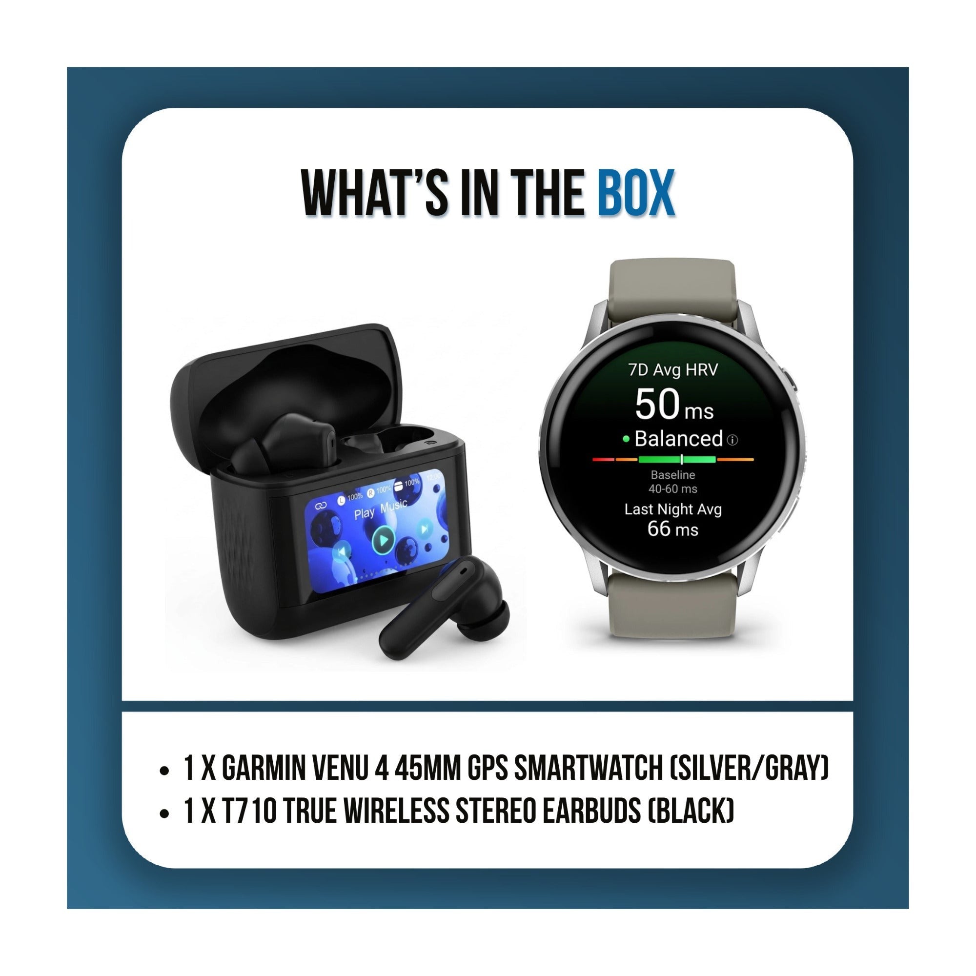 Garmin Venu 4 45mm GPS Smartwatch (Silver/Gray) Bundle with Wireless Earbuds
