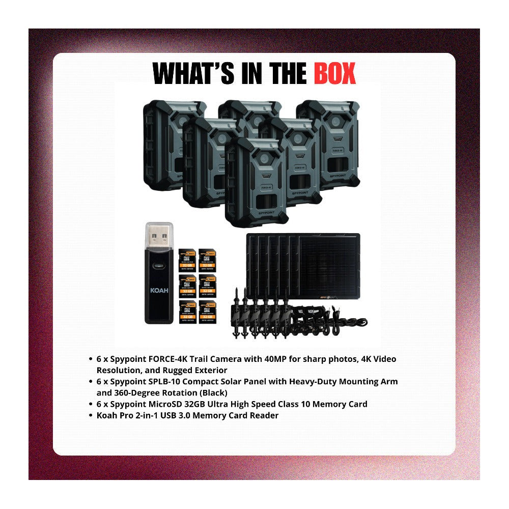 Spypoint FORCE-4K Trail Camera with 40MP, 4K Resolution and Accessories Bundle