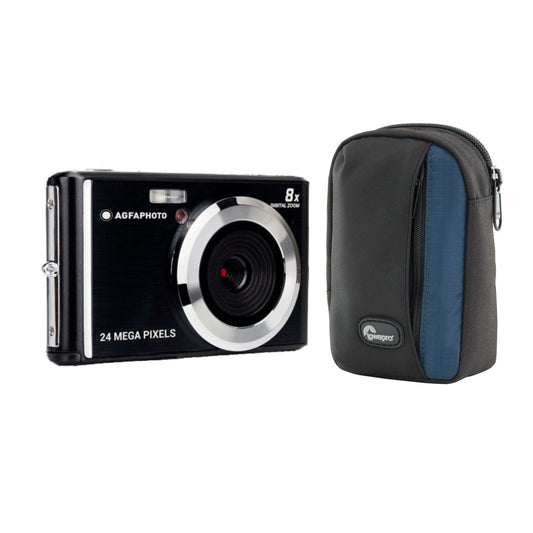 Agfa Photo DC5500 Compact Digital Camera (Black) with Camera Case (Black and Galaxy Blue) Bundle