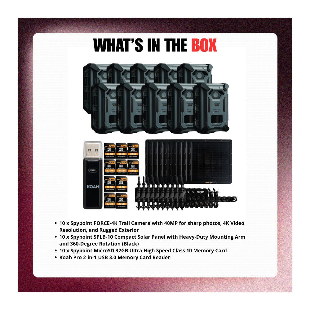 Spypoint FORCE-4K Trail Camera with 40MP, 4K Resolution and Accessories Bundle