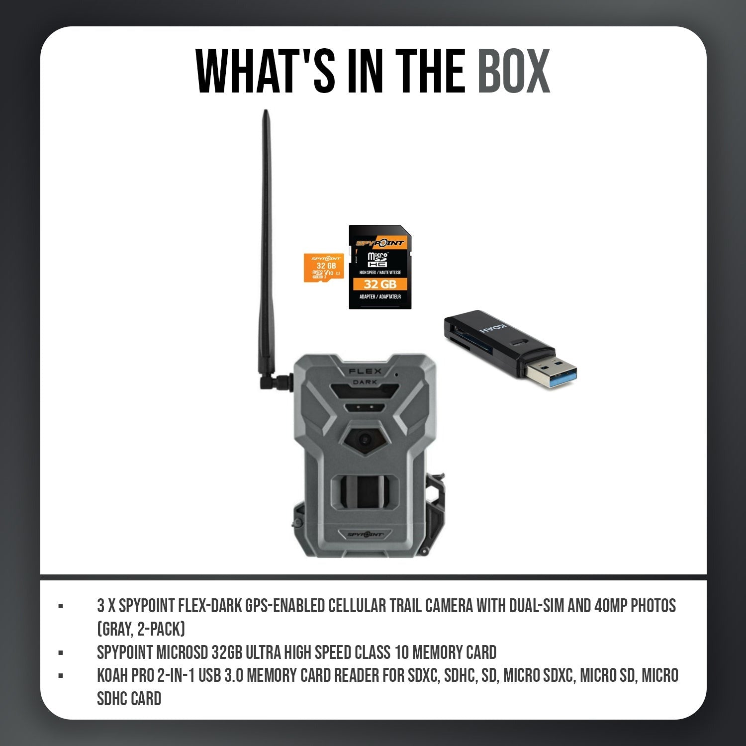 Spypoint Flex Dark GPS Cellular Trail Camera (6 Pack) with Accessories Bundle