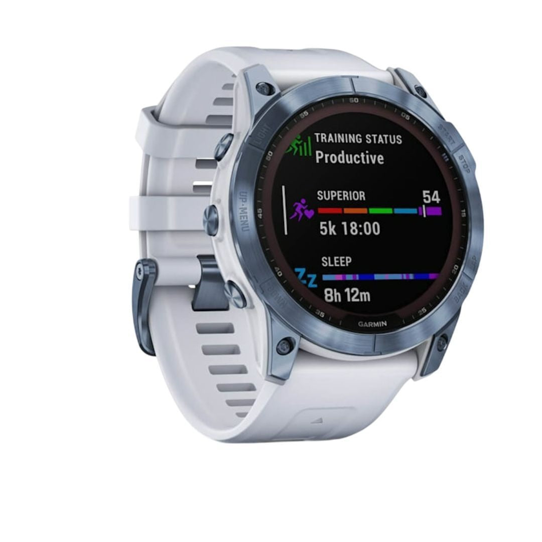 Garmin fenix 7X Sapphire Solar 51mm GPS Watch (Mineral Blue Titanium with Whitestone Band)
