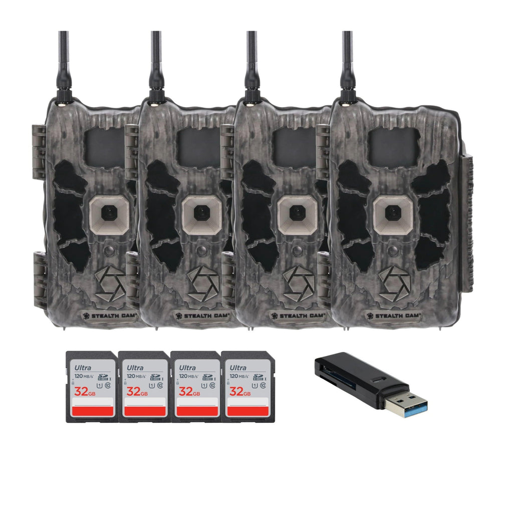 Stealth Cam Deceptor Dual Network Trail Camera (4 Pack) Bundle with Accessories