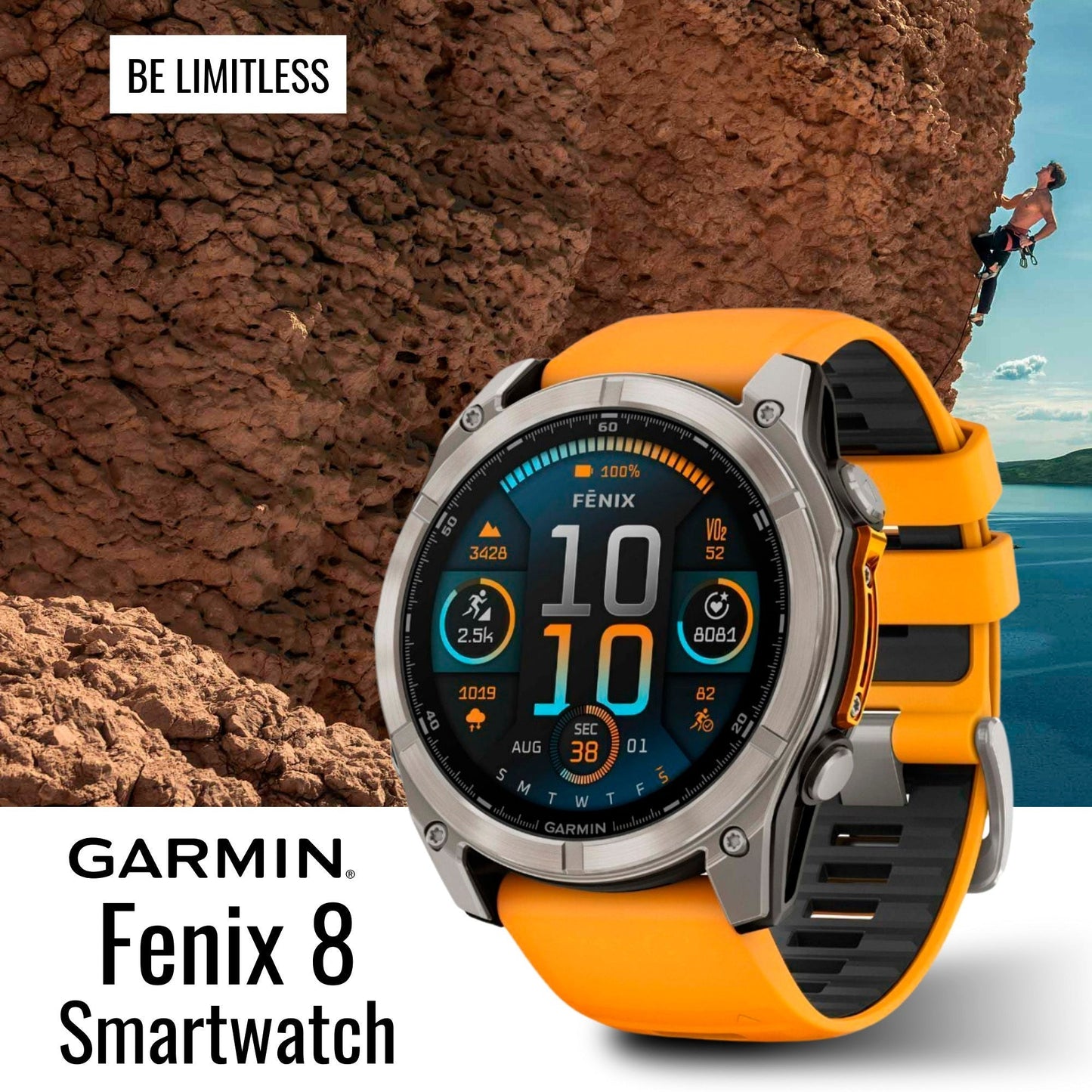 Garmin Fenix 8 Sapphire 51mm GPS Smartwatch with AMOLED Display (Spark Orange and Graphite) Bundle