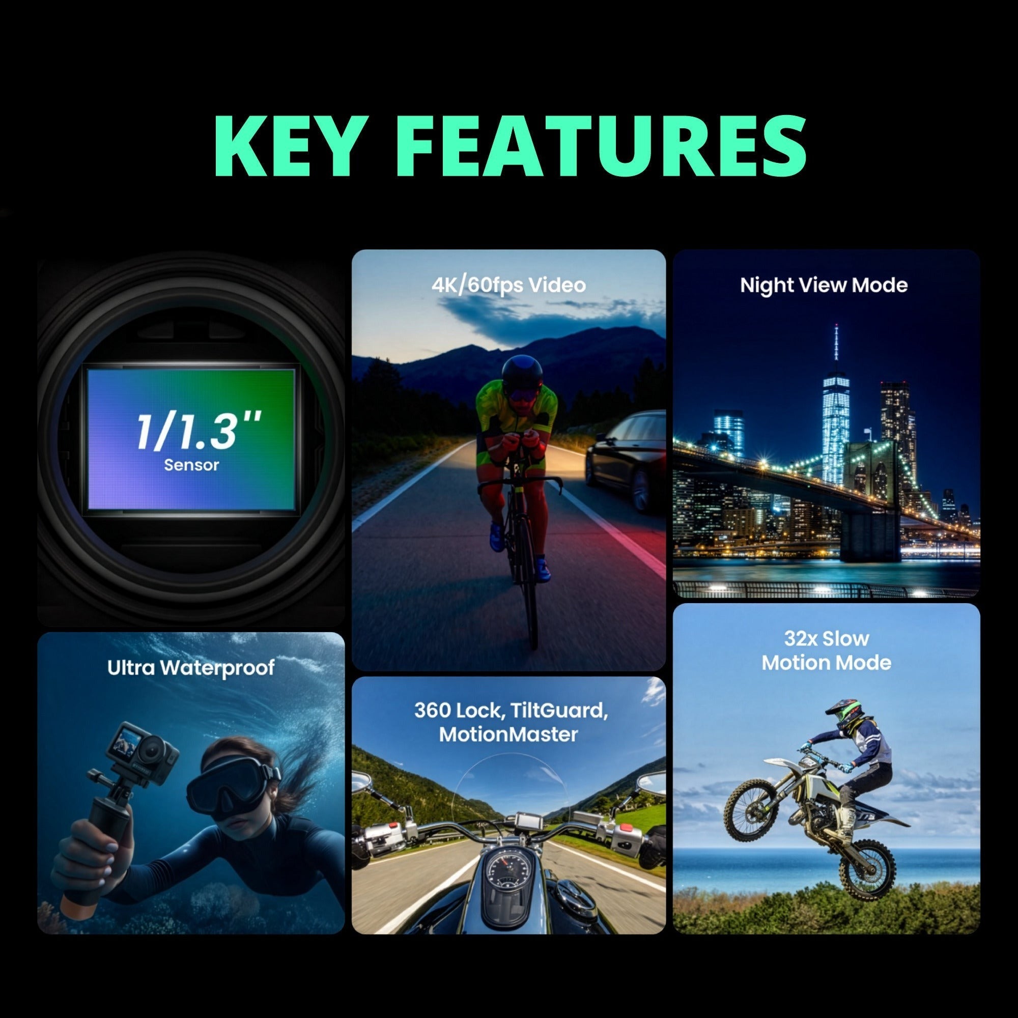 Xtra Edge Pro Action Camera with 128GB MicroSD, Accessory Kit and Case Bundle
