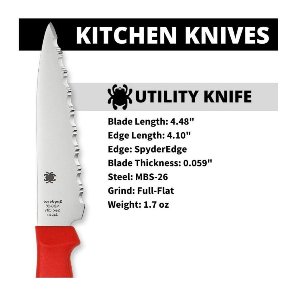 Spyderco K05 8.8 Inch SpyderEdge Kitchen Utility Red Knife with MBS 26 Blade