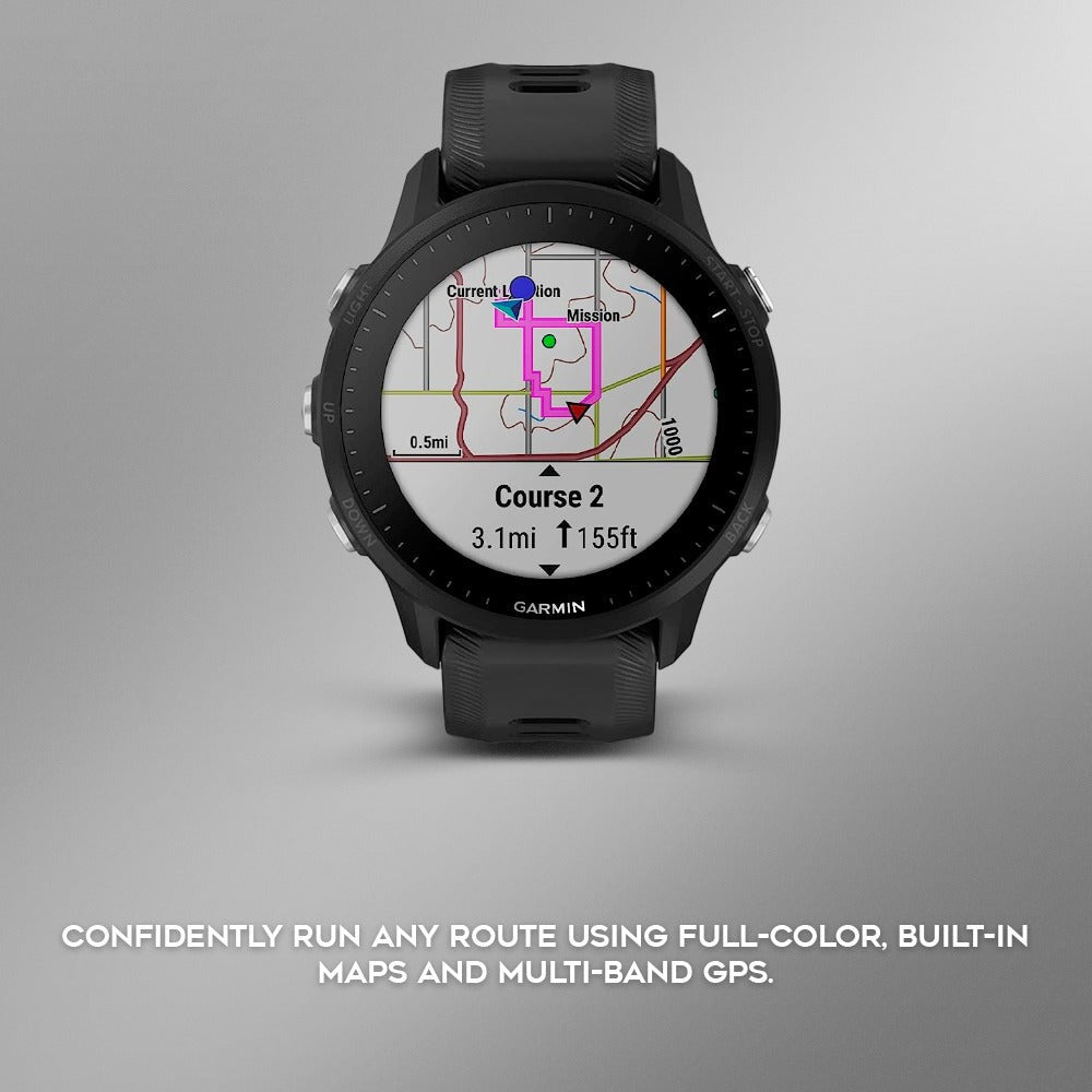 Garmin Forerunner 955 GPS Running Smartwatch (Black) Bundle with Charger Stand and Port Plugs