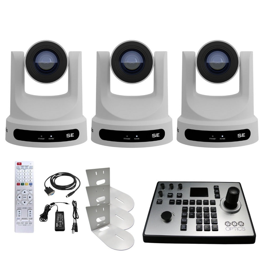 PTZOptics Move SE 20x 1080p FHD Advanced PTZ Pan Tilt Zoom Camera (3-Pack) with 3x Wall Mount Bundle