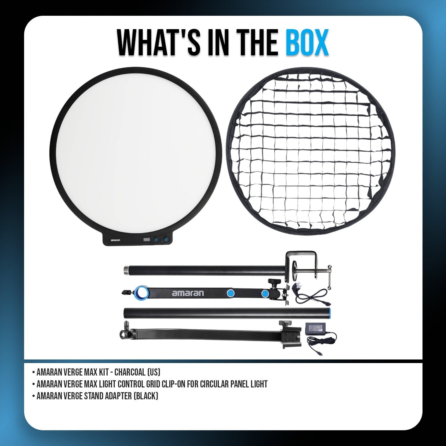 Amaran Verge Max Kit - Charcoal (US) with Light Control Grid and Stand Adapter