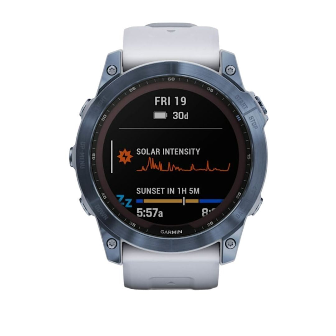 Garmin fenix 7X Sapphire Solar 51mm GPS Watch (Mineral Blue Titanium with Whitestone Band)