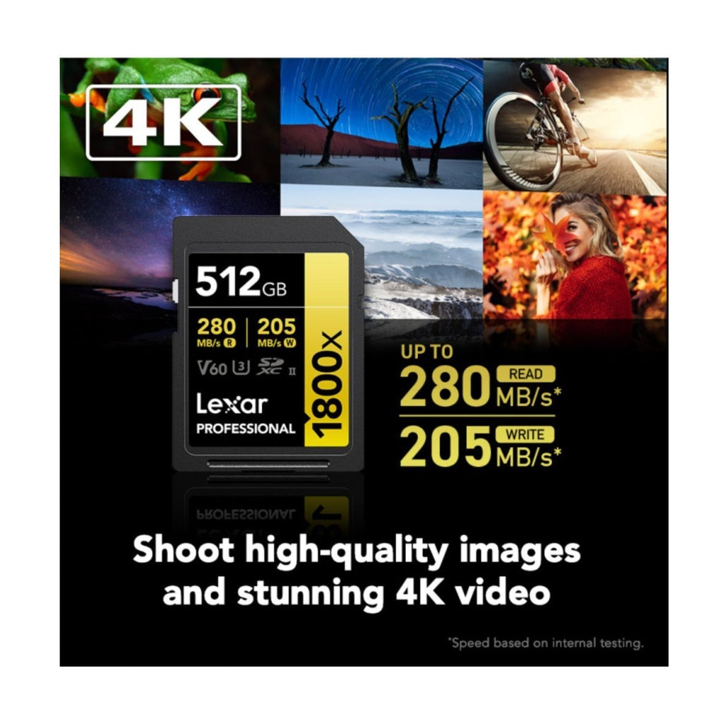 Lexar 512GB Professional 1800x UHS-II SDXC Memory Card (GOLD Series)