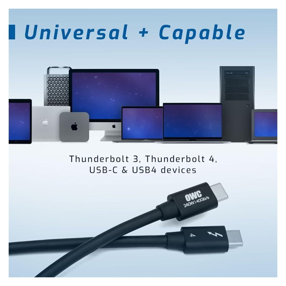 OWC 39-Inch Thunderbolt 4 and USB-C Cable with 40 GBPS Data Transfer and 240W Power Charging (Black)