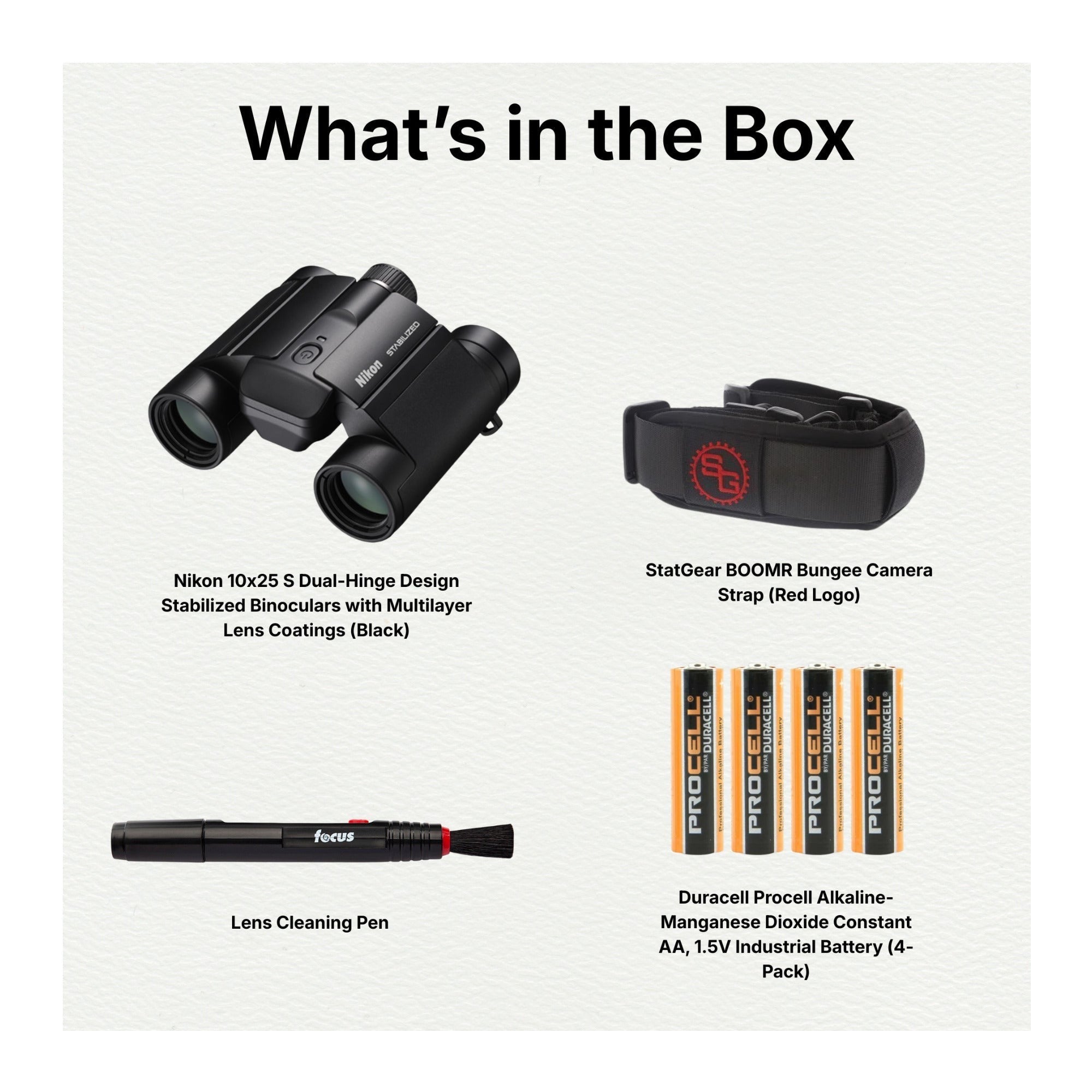Nikon 10x25 S Dual-Hinge Design Stabilized Binoculars with Accessories Bundle