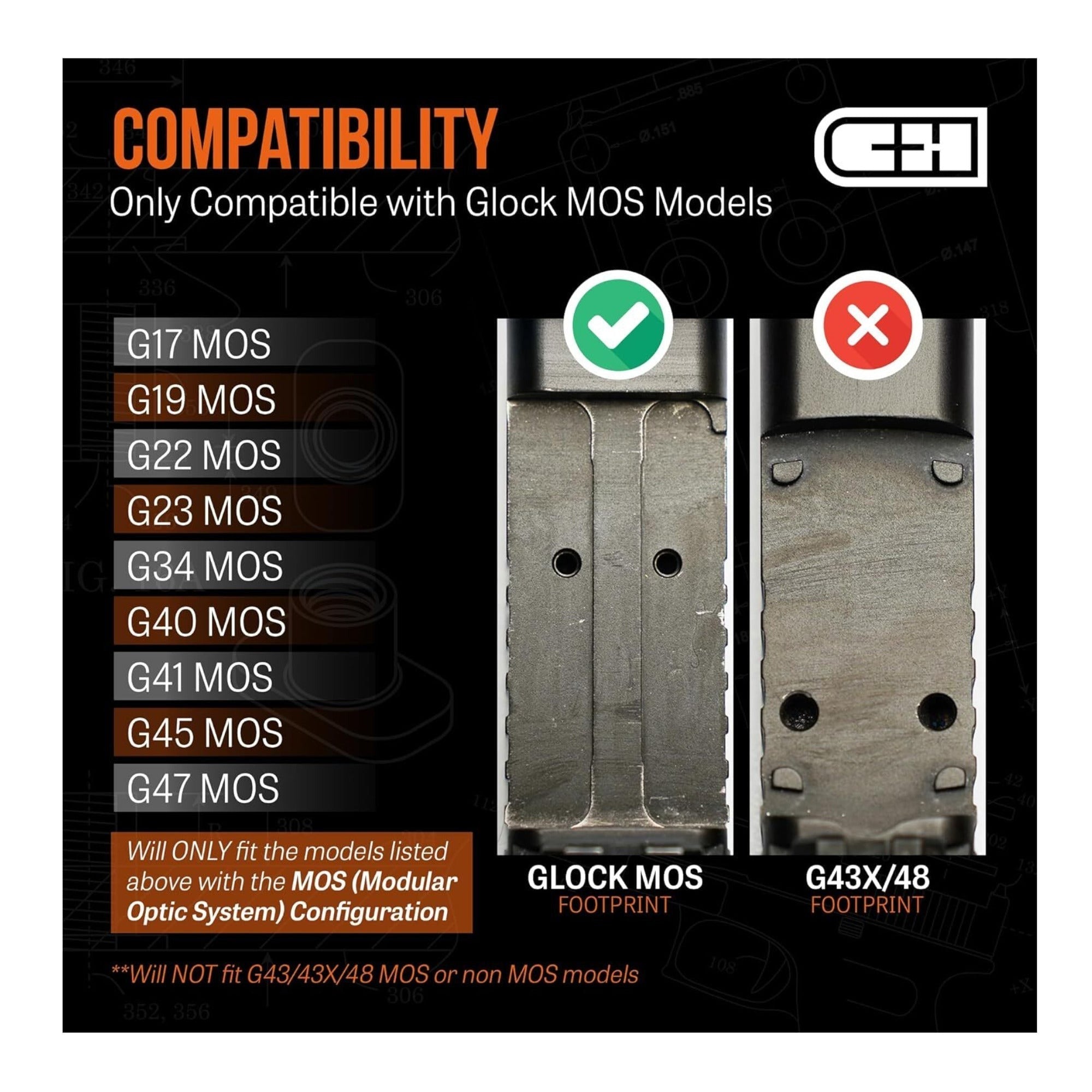 C+H Optics MOS Adapter Plate for G17 G19 MOS, Trijicon RMR/SRO, Holosun